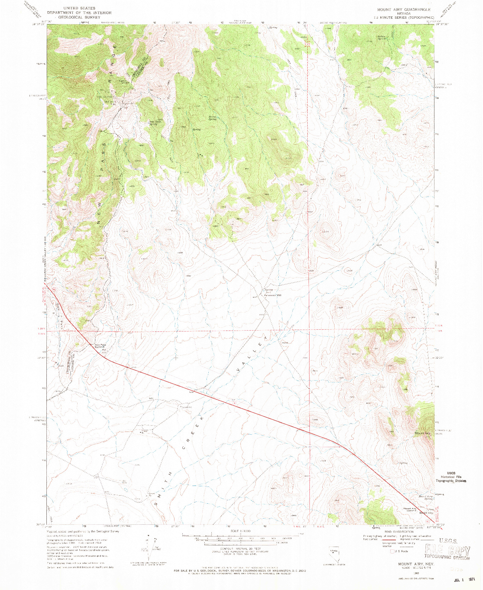 USGS 1:24000-SCALE QUADRANGLE FOR MOUNT AIRY, NV 1969