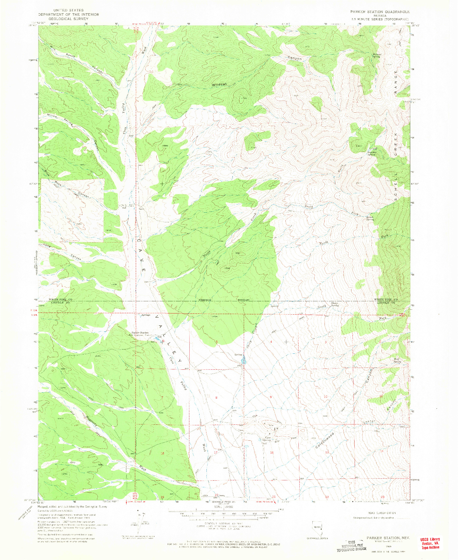 USGS 1:24000-SCALE QUADRANGLE FOR PARKER STATION, NV 1969