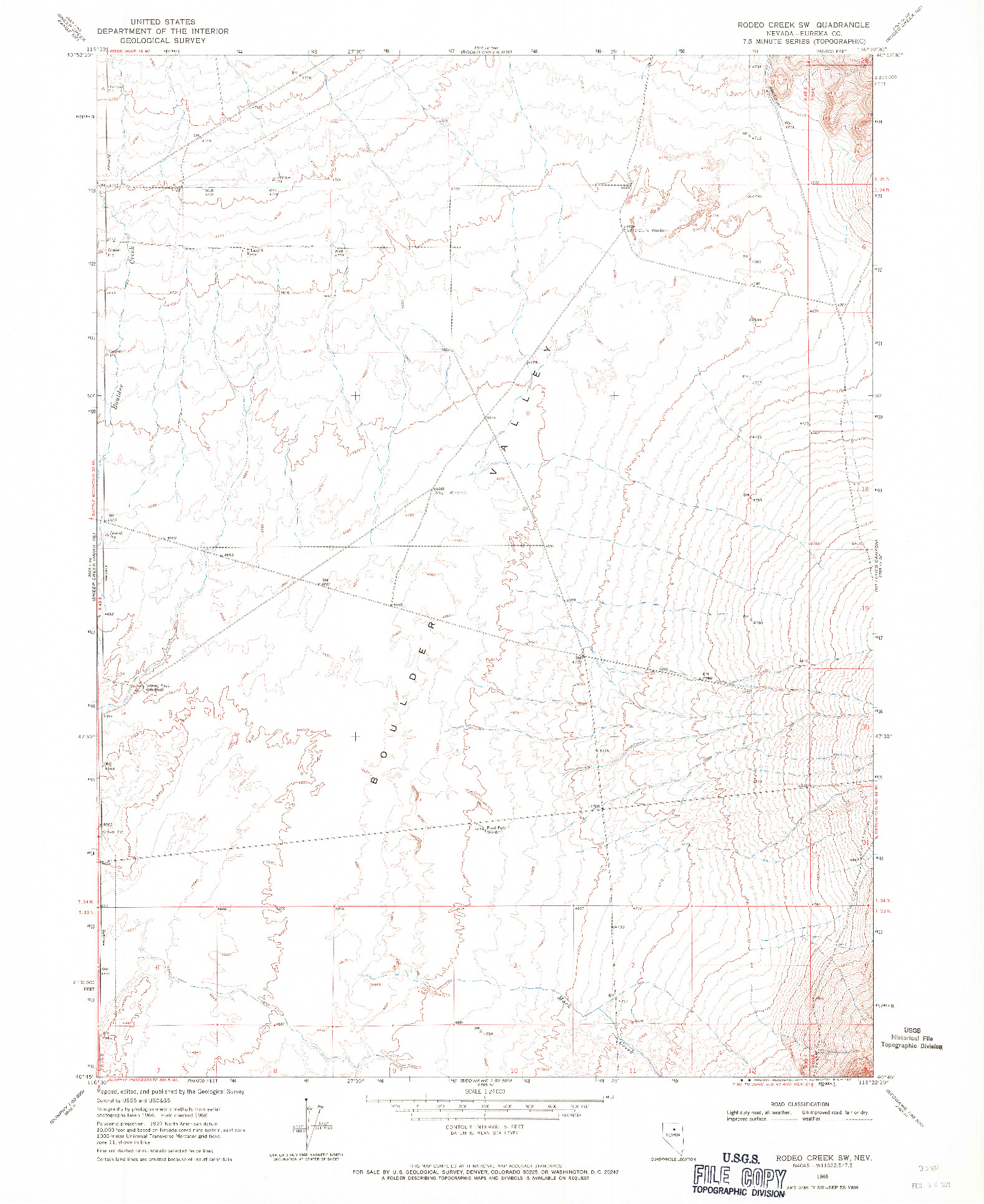 USGS 1:24000-SCALE QUADRANGLE FOR RODEO CREEK SW, NV 1968