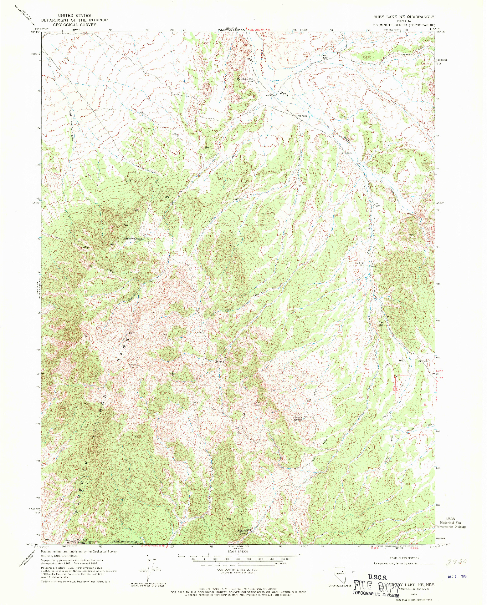 USGS 1:24000-SCALE QUADRANGLE FOR RUBY LAKE NE, NV 1968