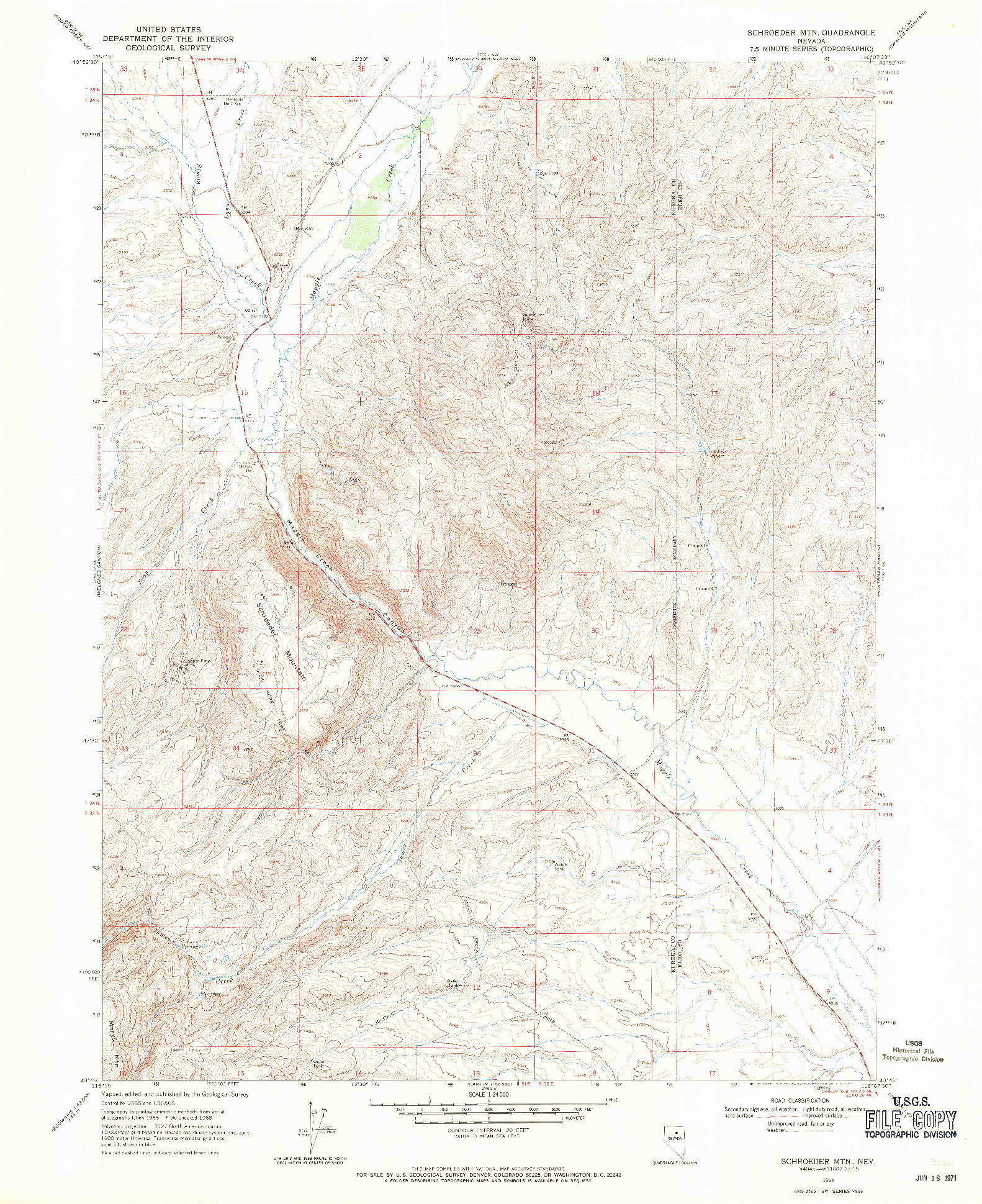 USGS 1:24000-SCALE QUADRANGLE FOR SCHROEDER MTN, NV 1968