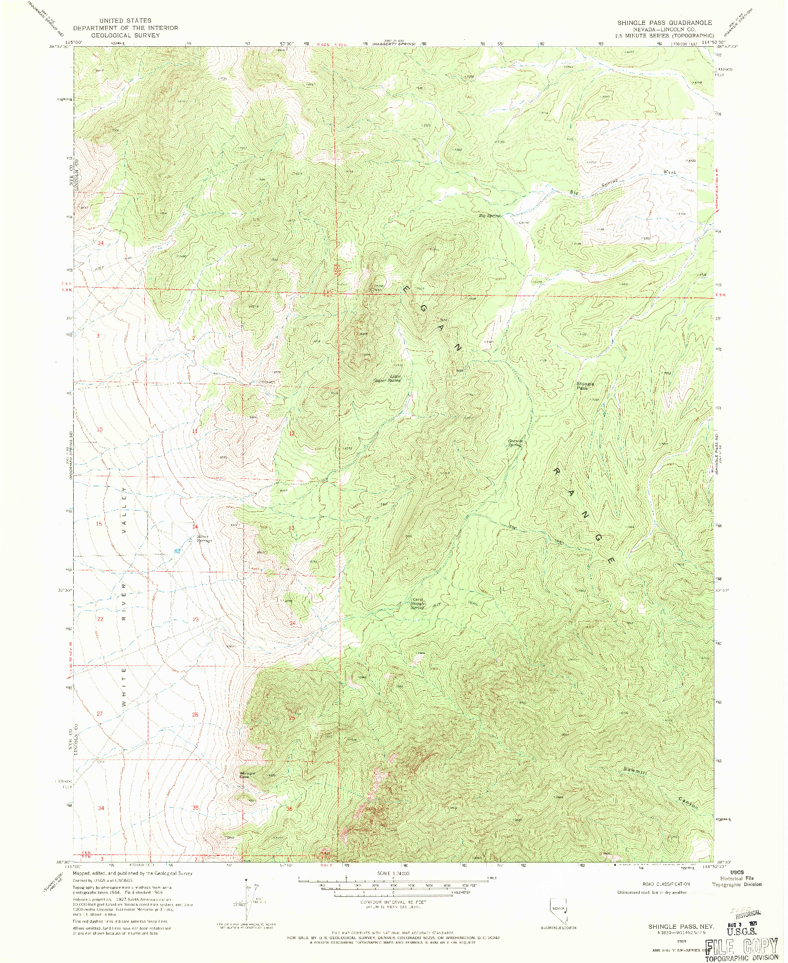 USGS 1:24000-SCALE QUADRANGLE FOR SHINGLE PASS, NV 1969