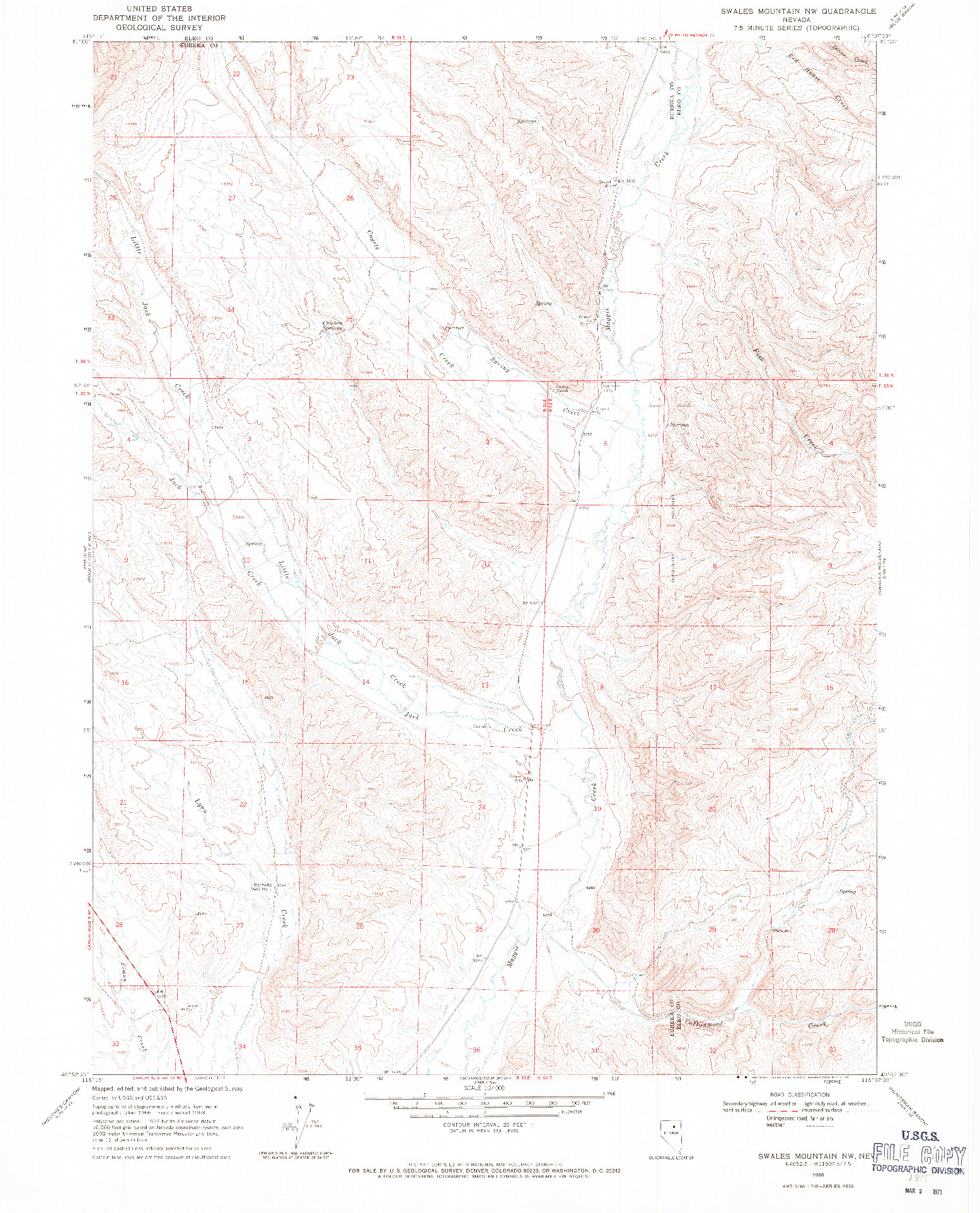 USGS 1:24000-SCALE QUADRANGLE FOR SWALES MOUNTAIN NW, NV 1968