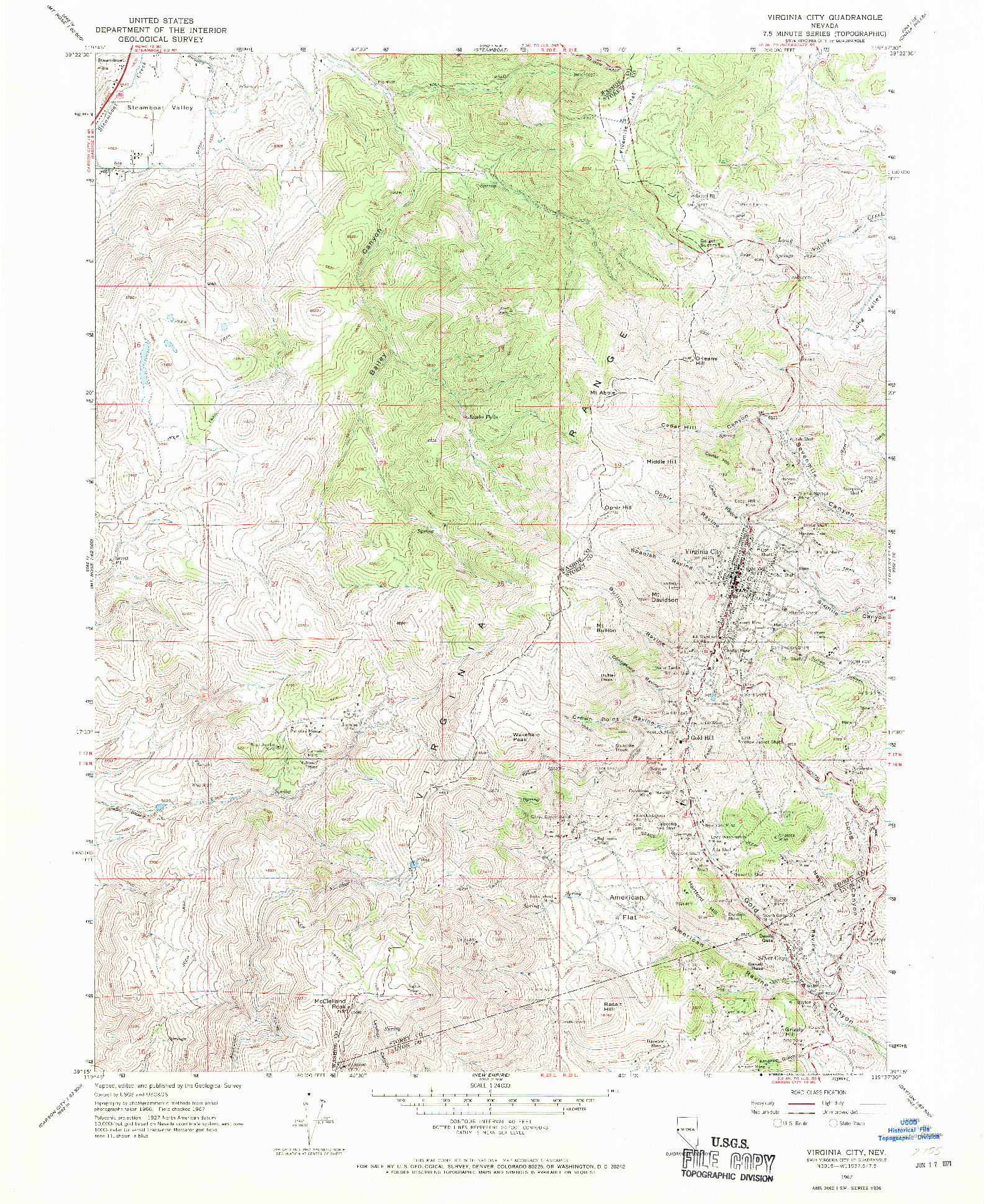 USGS 1:24000-SCALE QUADRANGLE FOR VIRGINIA CITY, NV 1967