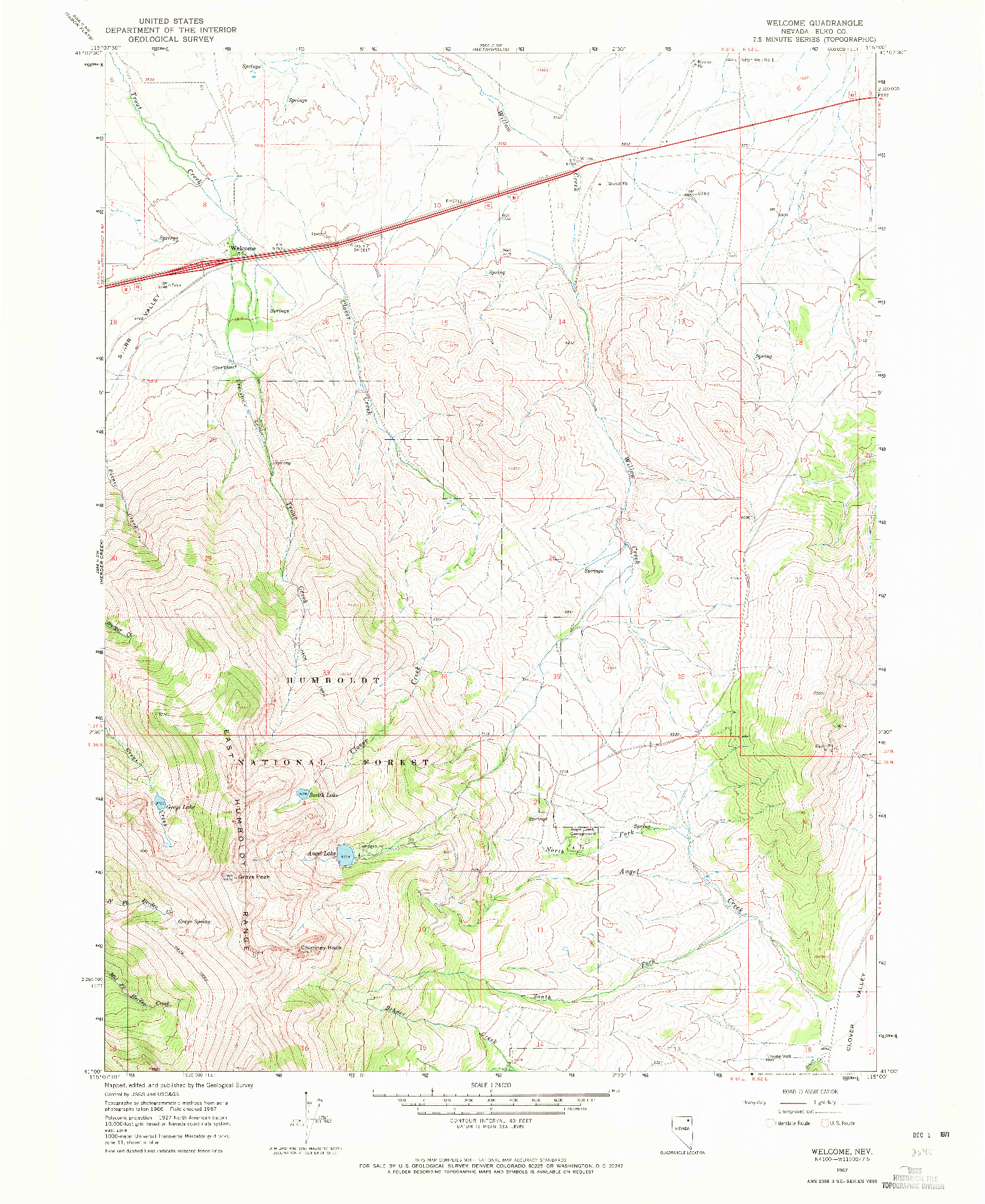 USGS 1:24000-SCALE QUADRANGLE FOR WELCOME, NV 1967