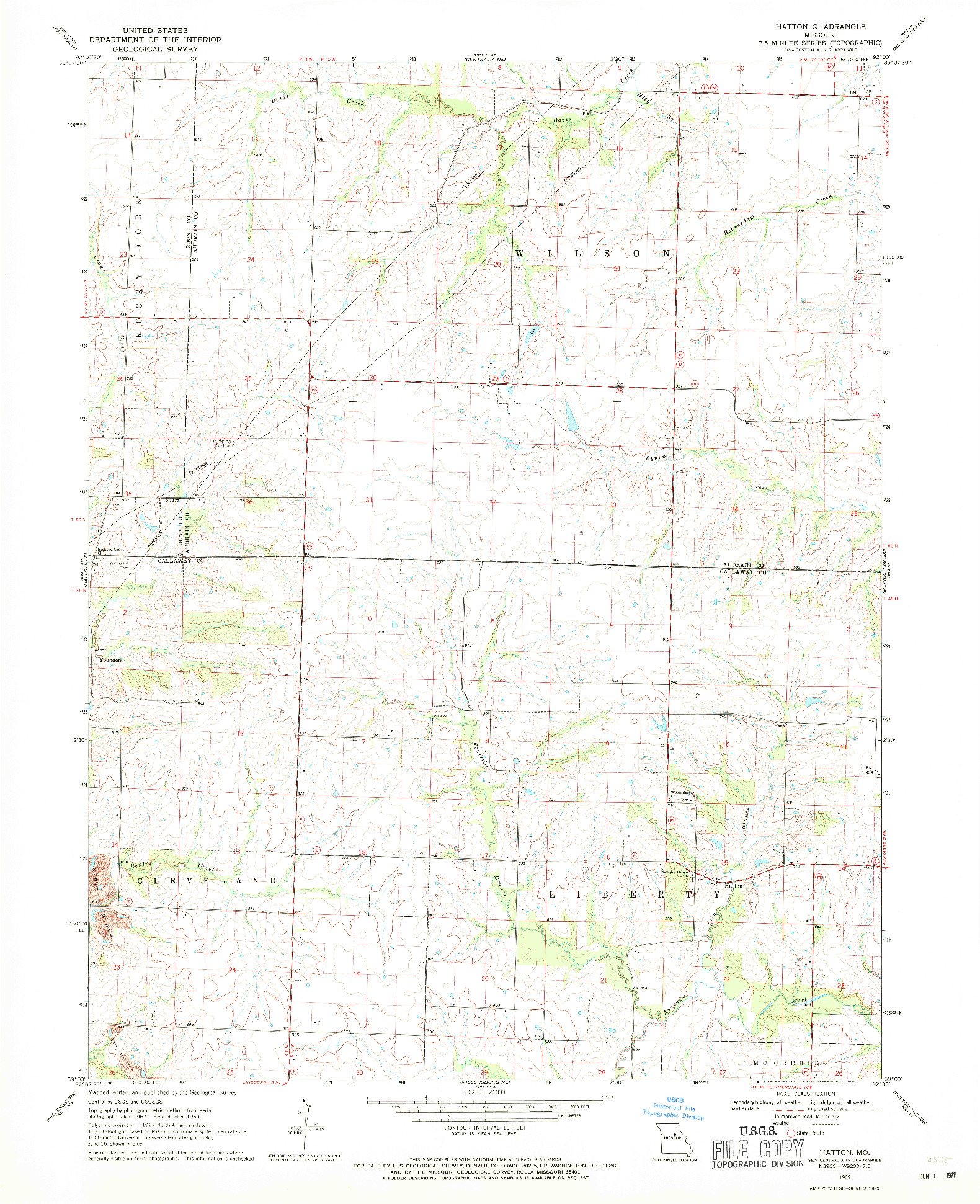 USGS 1:24000-SCALE QUADRANGLE FOR HATTON, MO 1969