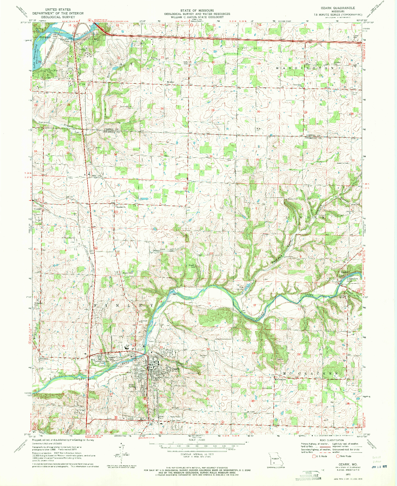 USGS 1:24000-SCALE QUADRANGLE FOR OZARK, MO 1970