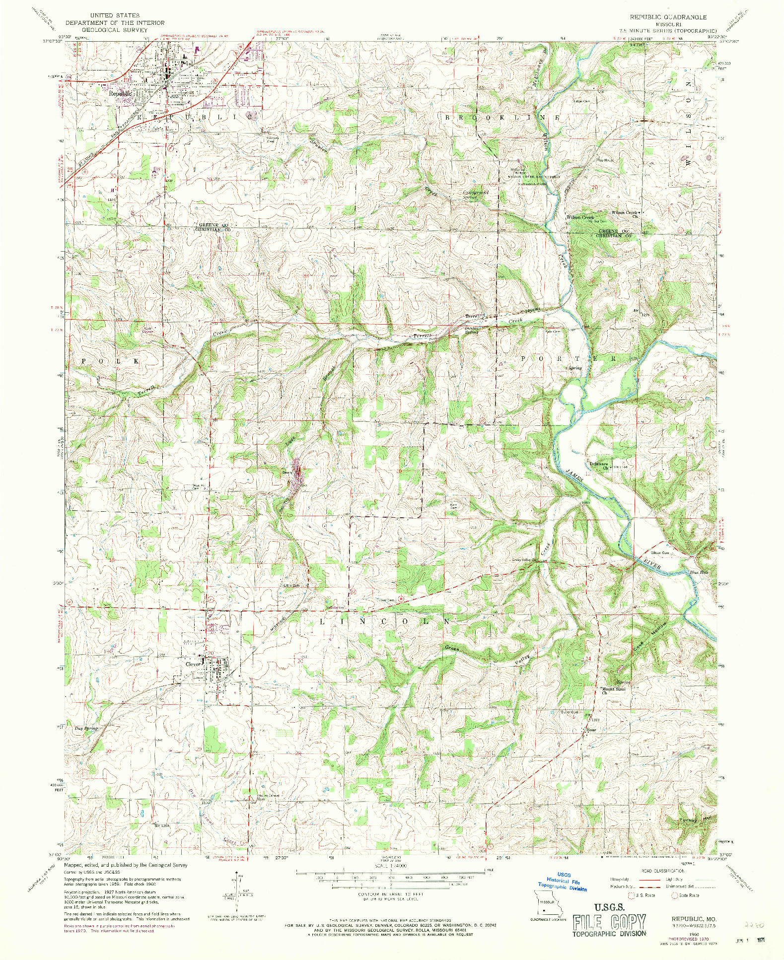 USGS 1:24000-SCALE QUADRANGLE FOR REPUBLIC, MO 1960