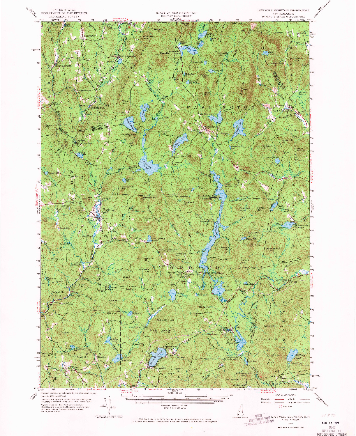USGS 1:62500-SCALE QUADRANGLE FOR LOVEWELL MOUNTAIN, NH 1957