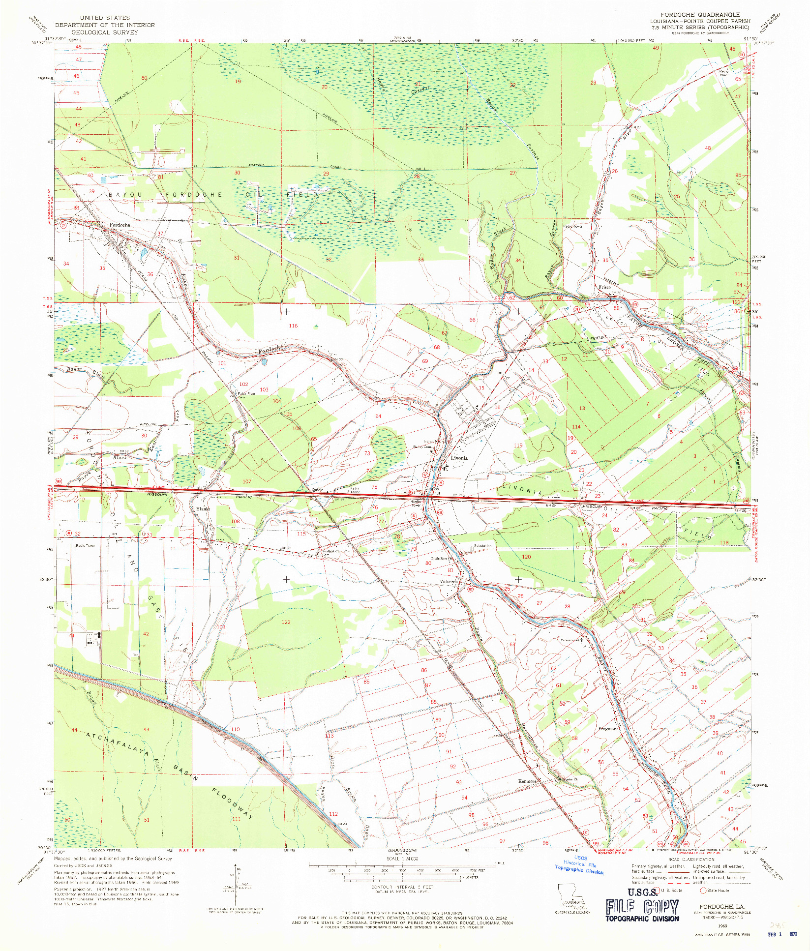 USGS 1:24000-SCALE QUADRANGLE FOR FORDOCHE, LA 1969