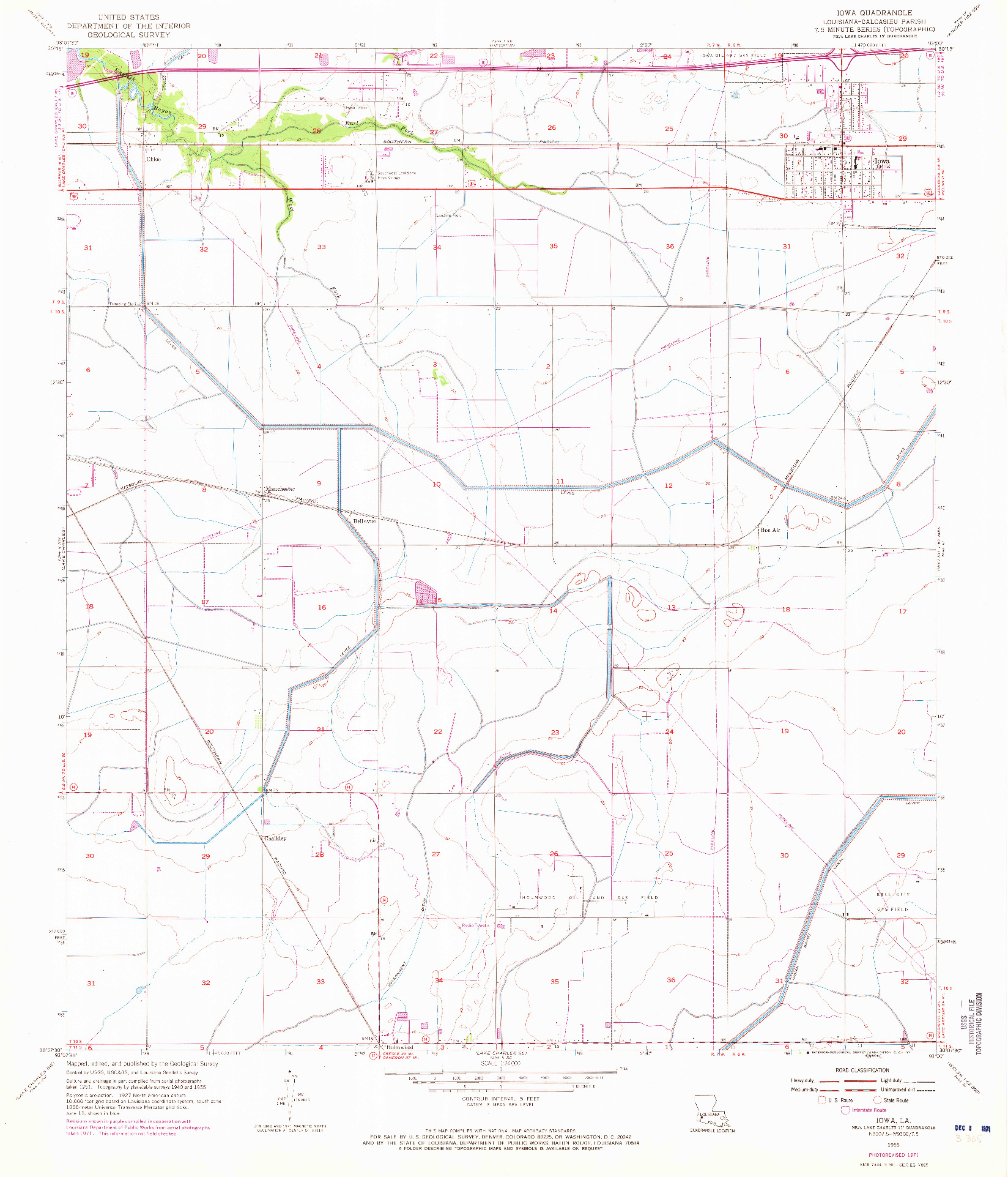 USGS 1:24000-SCALE QUADRANGLE FOR IOWA, LA 1955