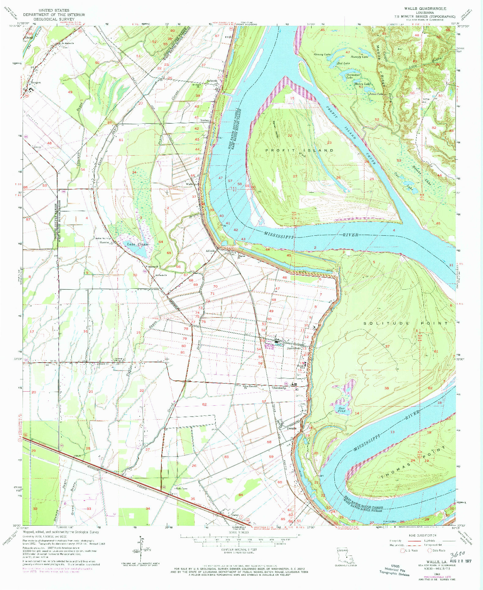 USGS 1:24000-SCALE QUADRANGLE FOR WALLS, LA 1963