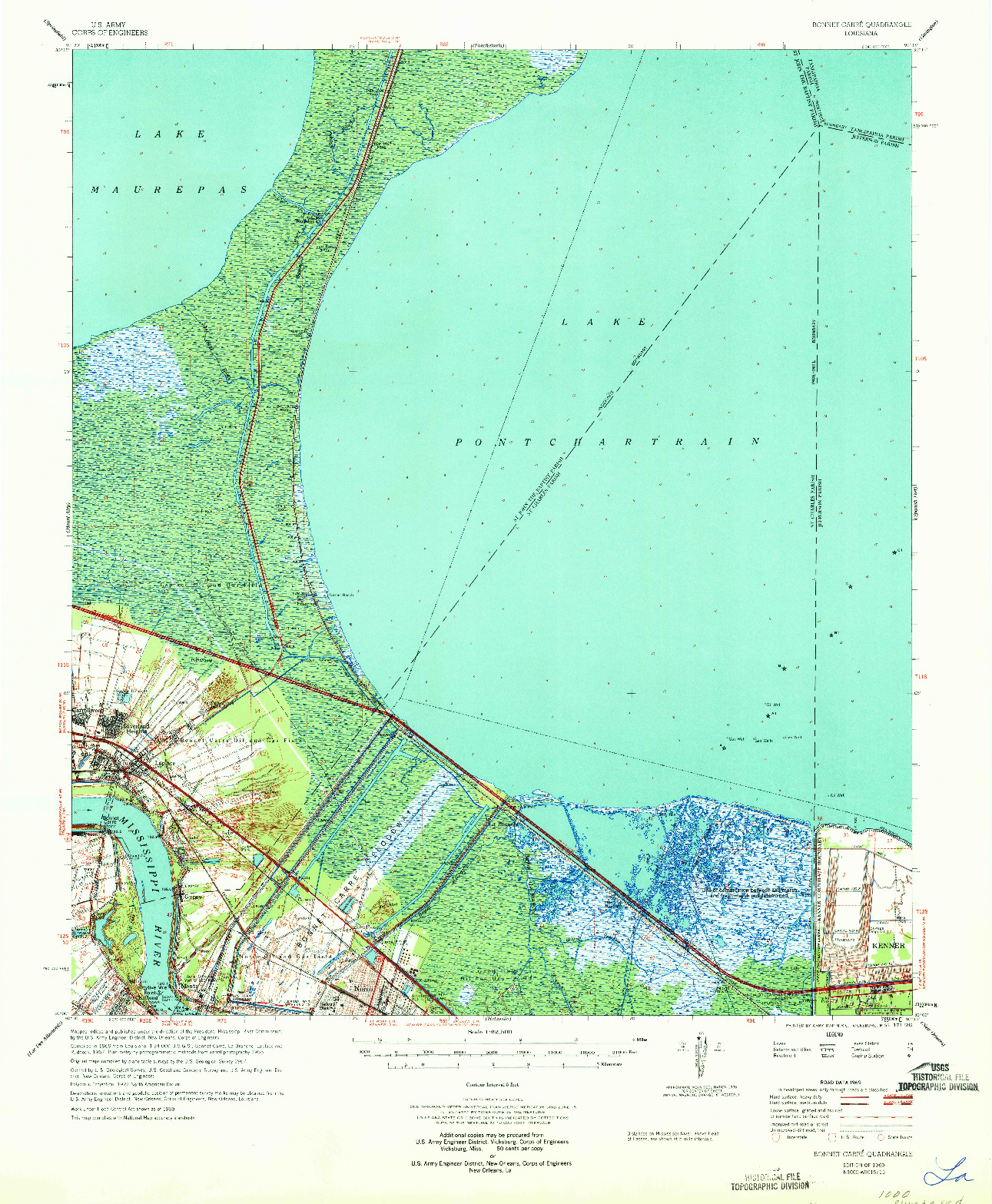 USGS 1:62500-SCALE QUADRANGLE FOR BONNET CARRE, LA 1969