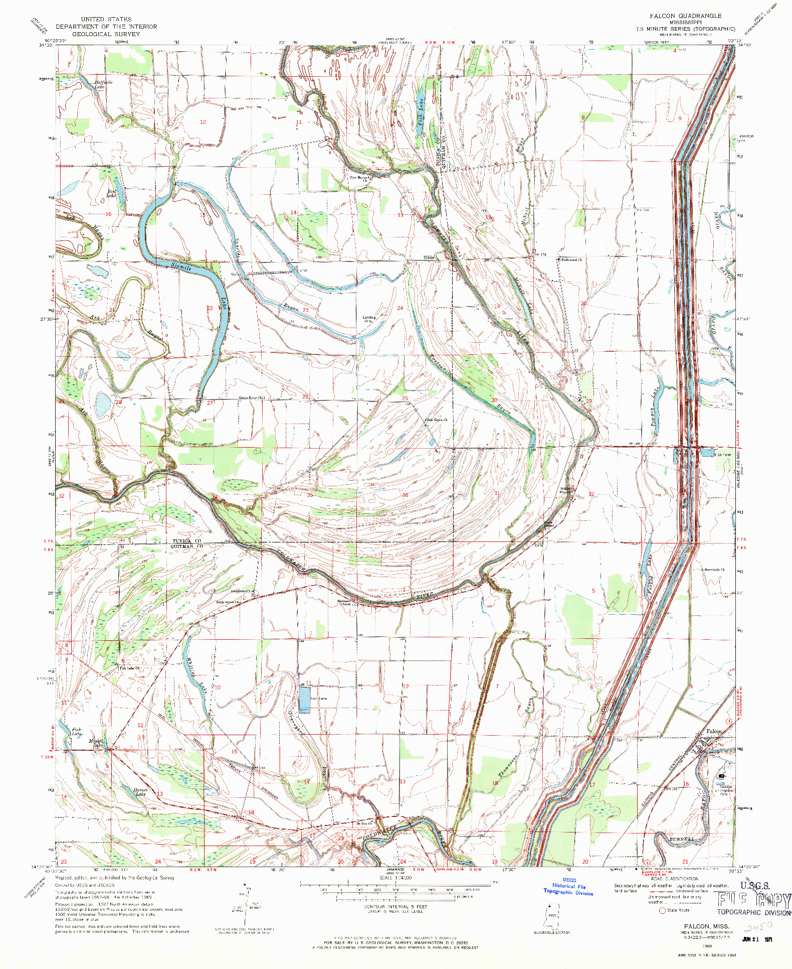 USGS 1:24000-SCALE QUADRANGLE FOR FALCON, MS 1969