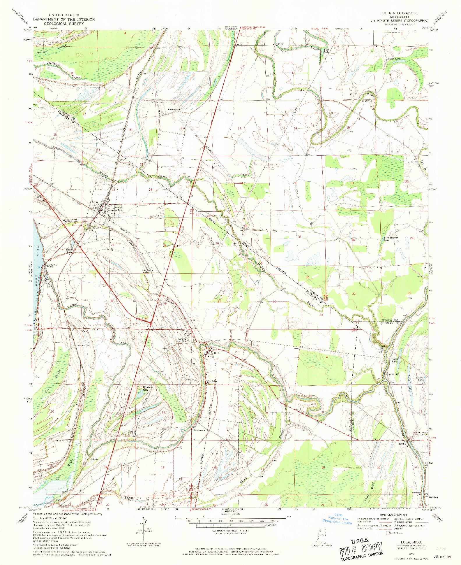USGS 1:24000-SCALE QUADRANGLE FOR LULA, MS 1969