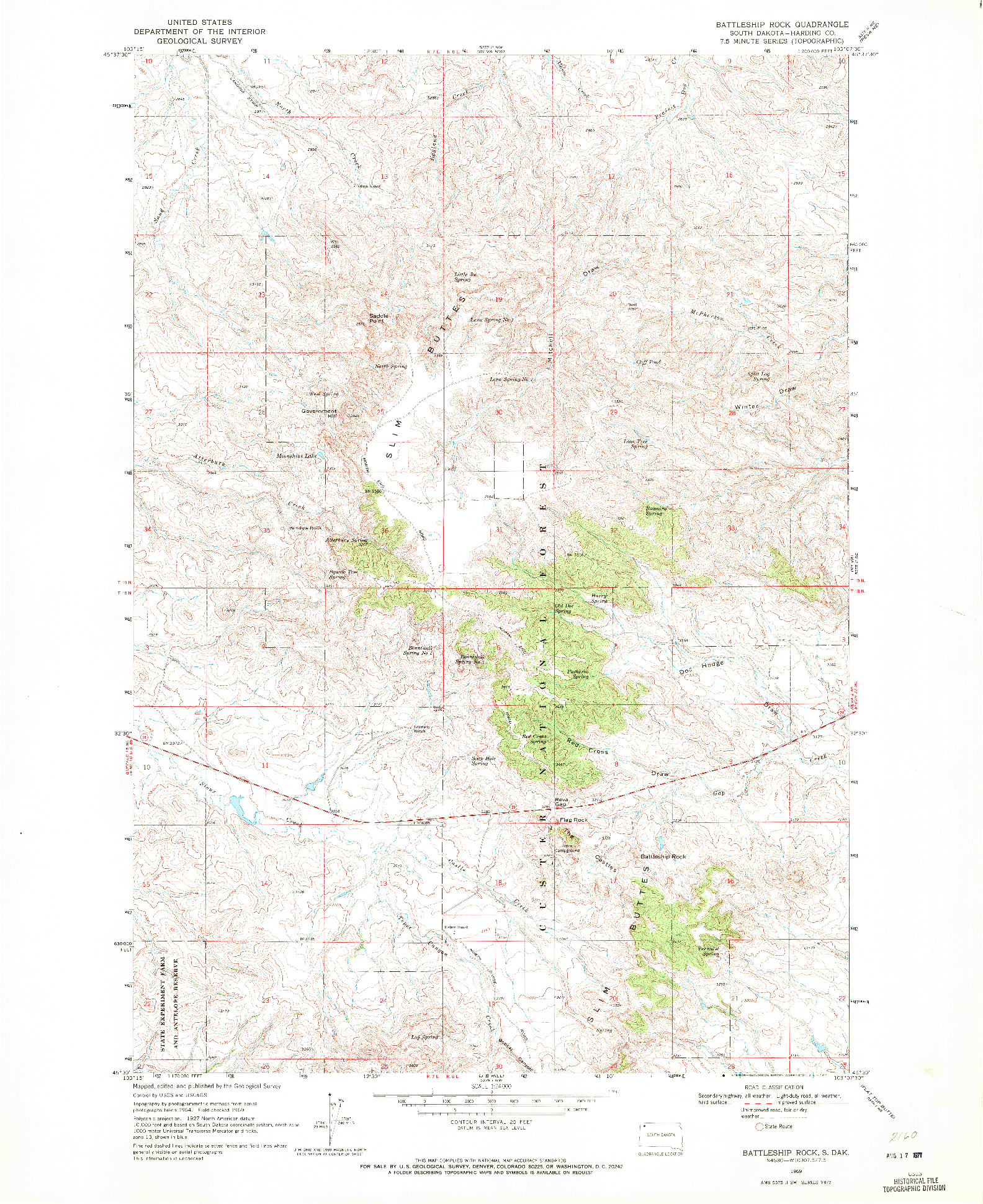 USGS 1:24000-SCALE QUADRANGLE FOR BATTLESHIP ROCK, SD 1969