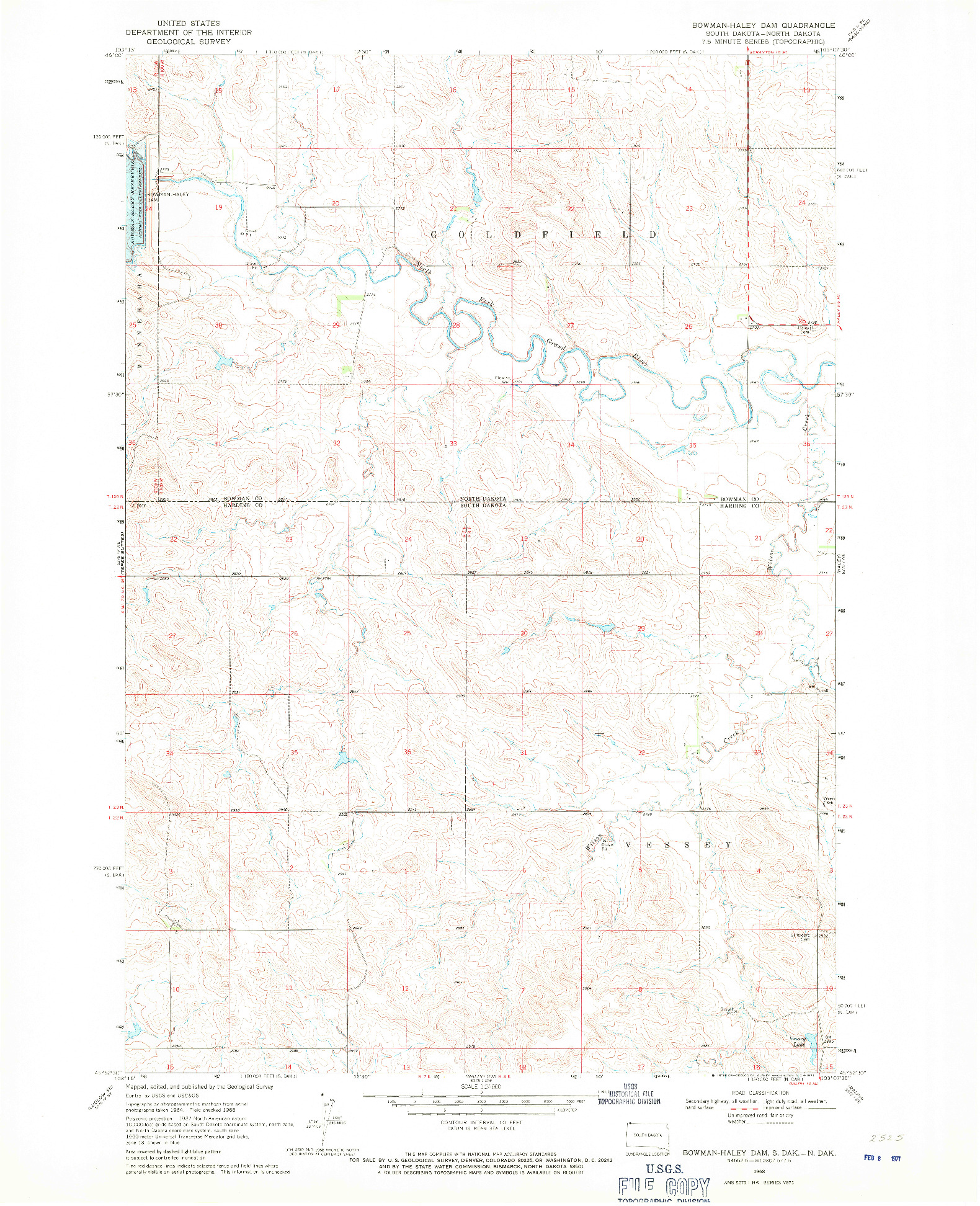 USGS 1:24000-SCALE QUADRANGLE FOR BOWMAN-HALEY DAM, SD 1968