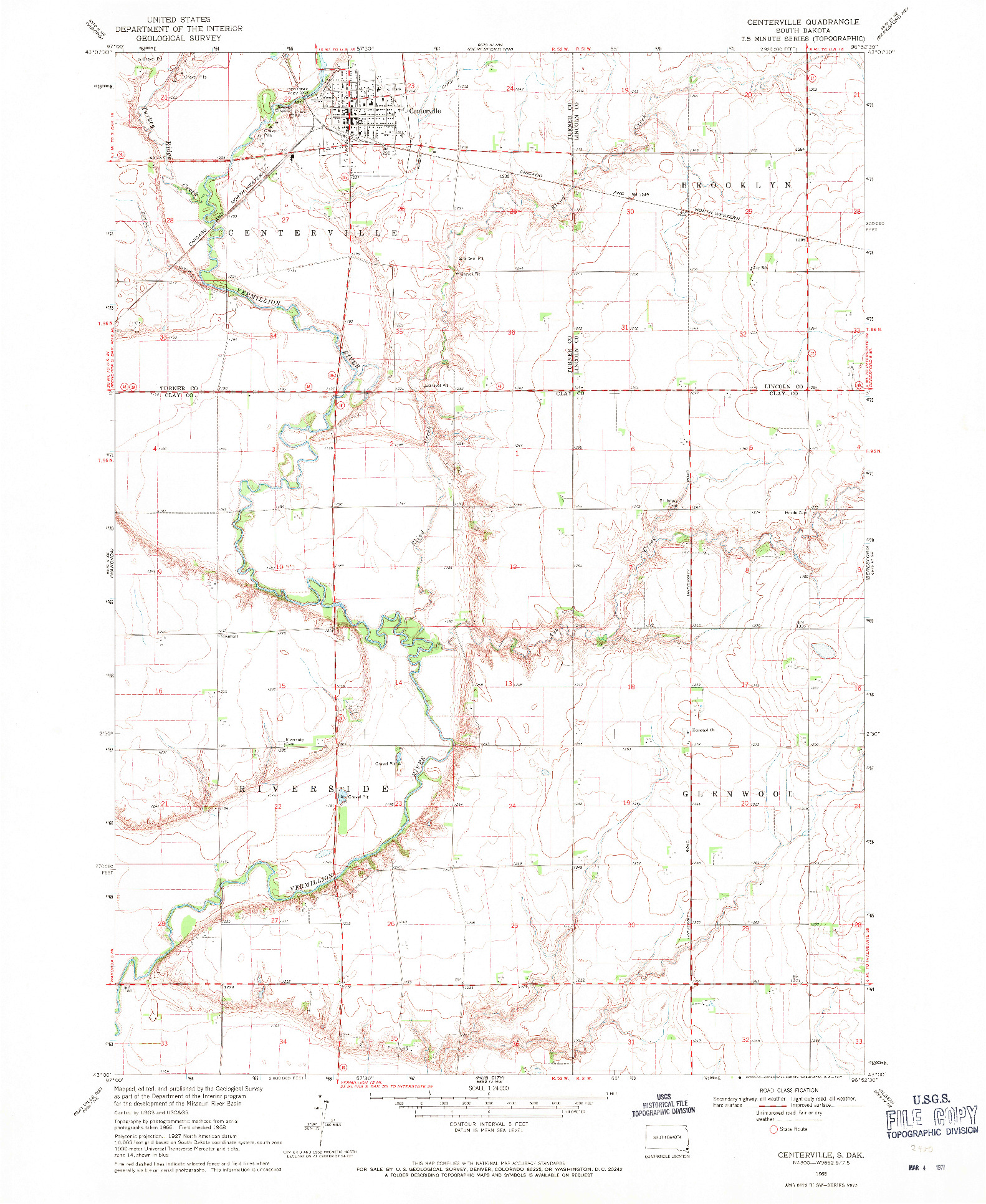 USGS 1:24000-SCALE QUADRANGLE FOR CENTERVILLE, SD 1968