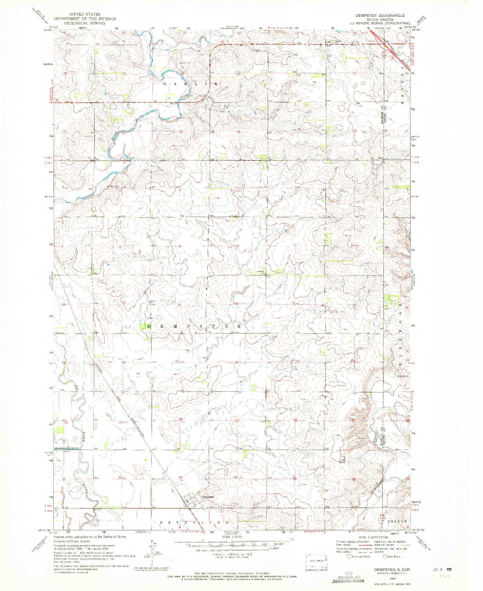 USGS 1:24000-SCALE QUADRANGLE FOR DEMPSTER, SD 1969