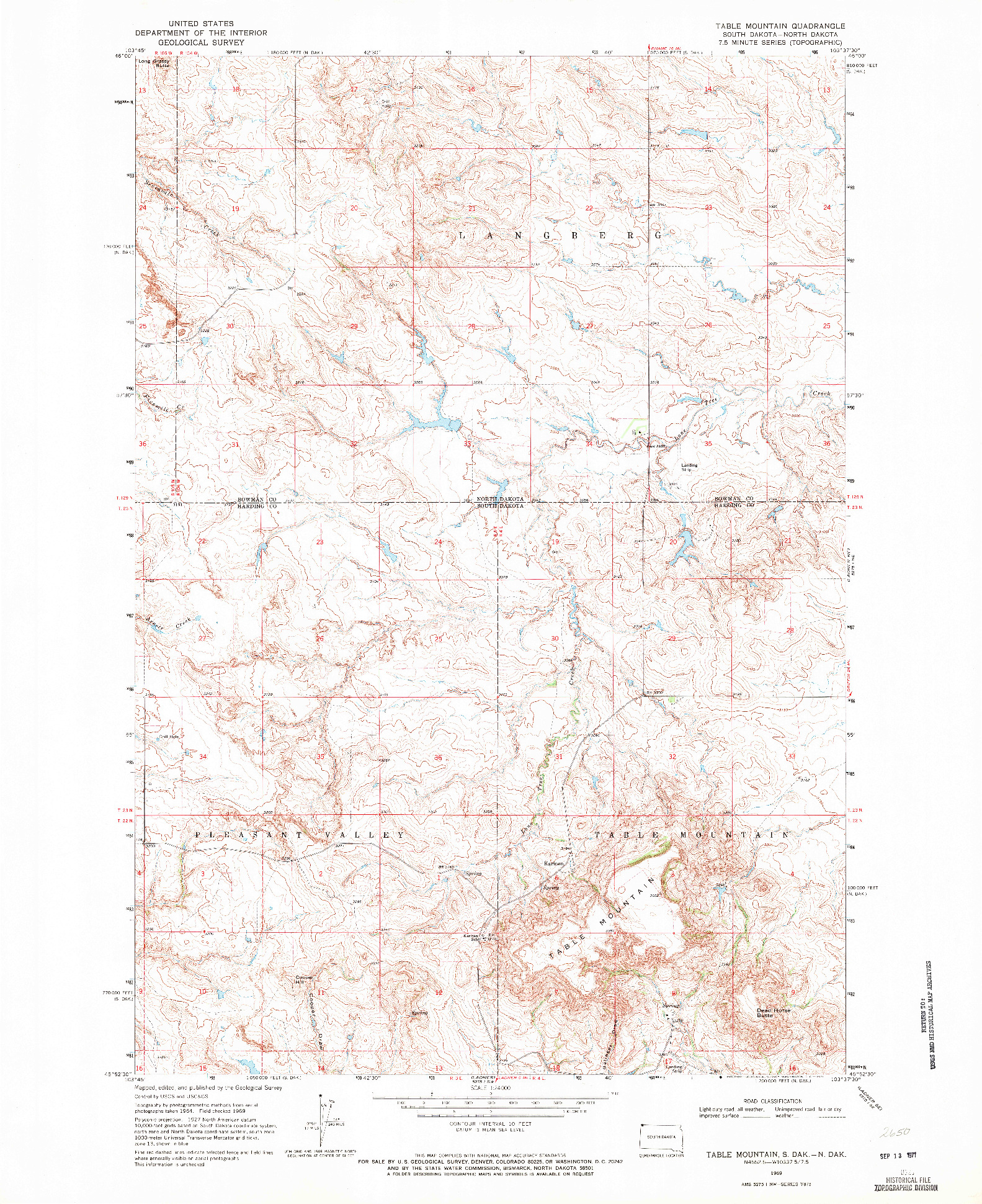 USGS 1:24000-SCALE QUADRANGLE FOR TABLE MOUNTAIN, SD 1969