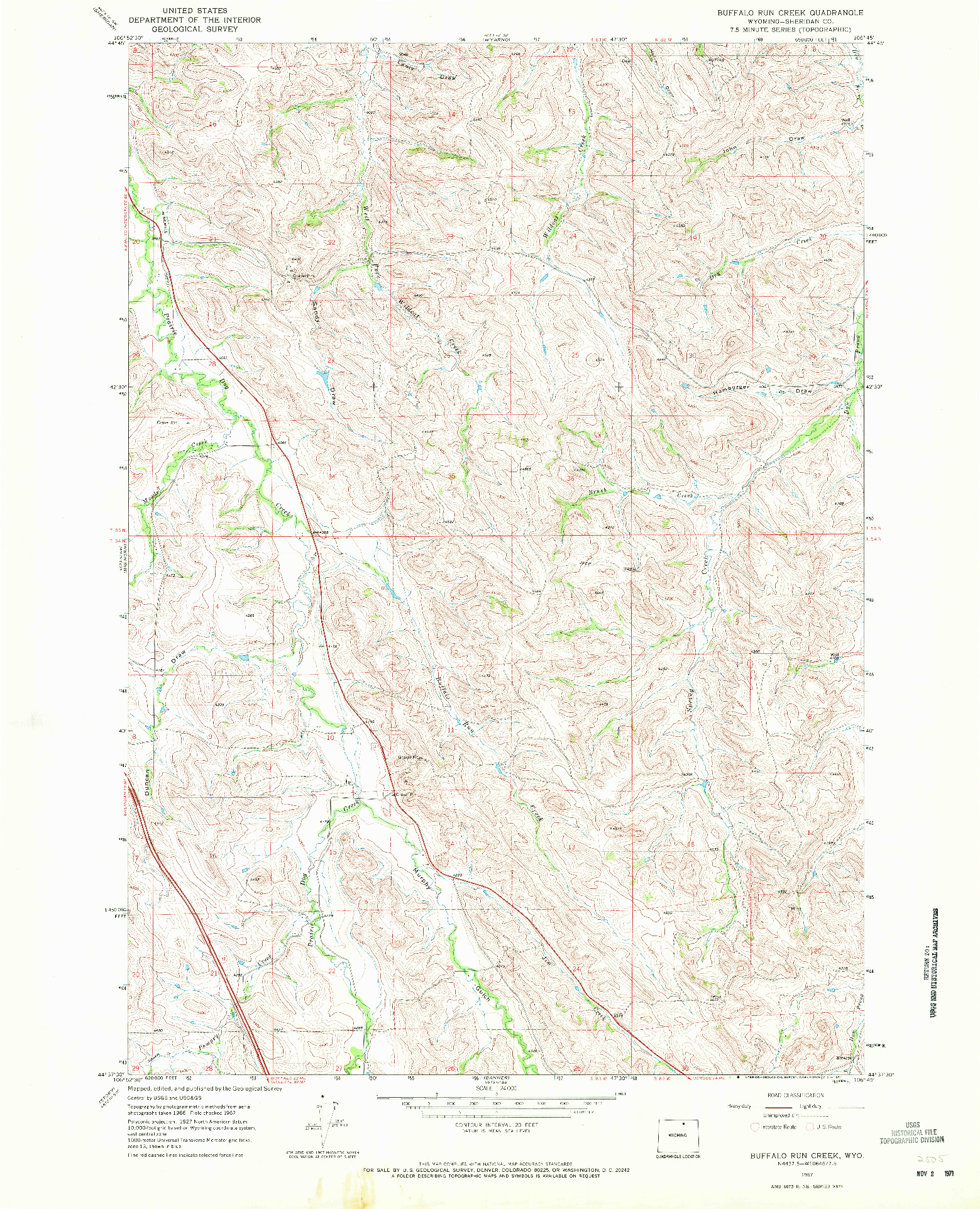 USGS 1:24000-SCALE QUADRANGLE FOR BUFFALO RUN CREEK, WY 1967