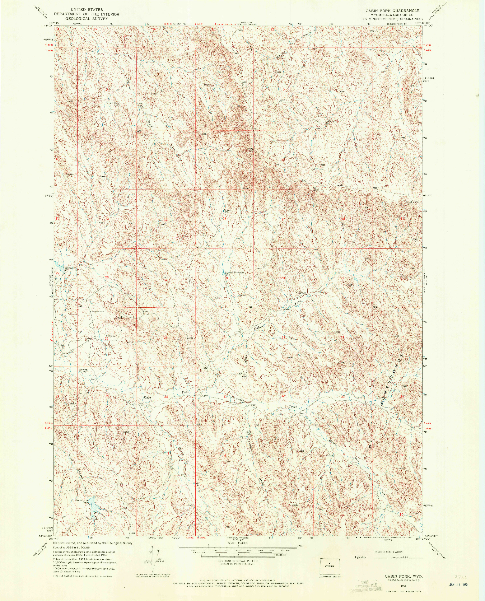 USGS 1:24000-SCALE QUADRANGLE FOR CABIN FORK, WY 1966