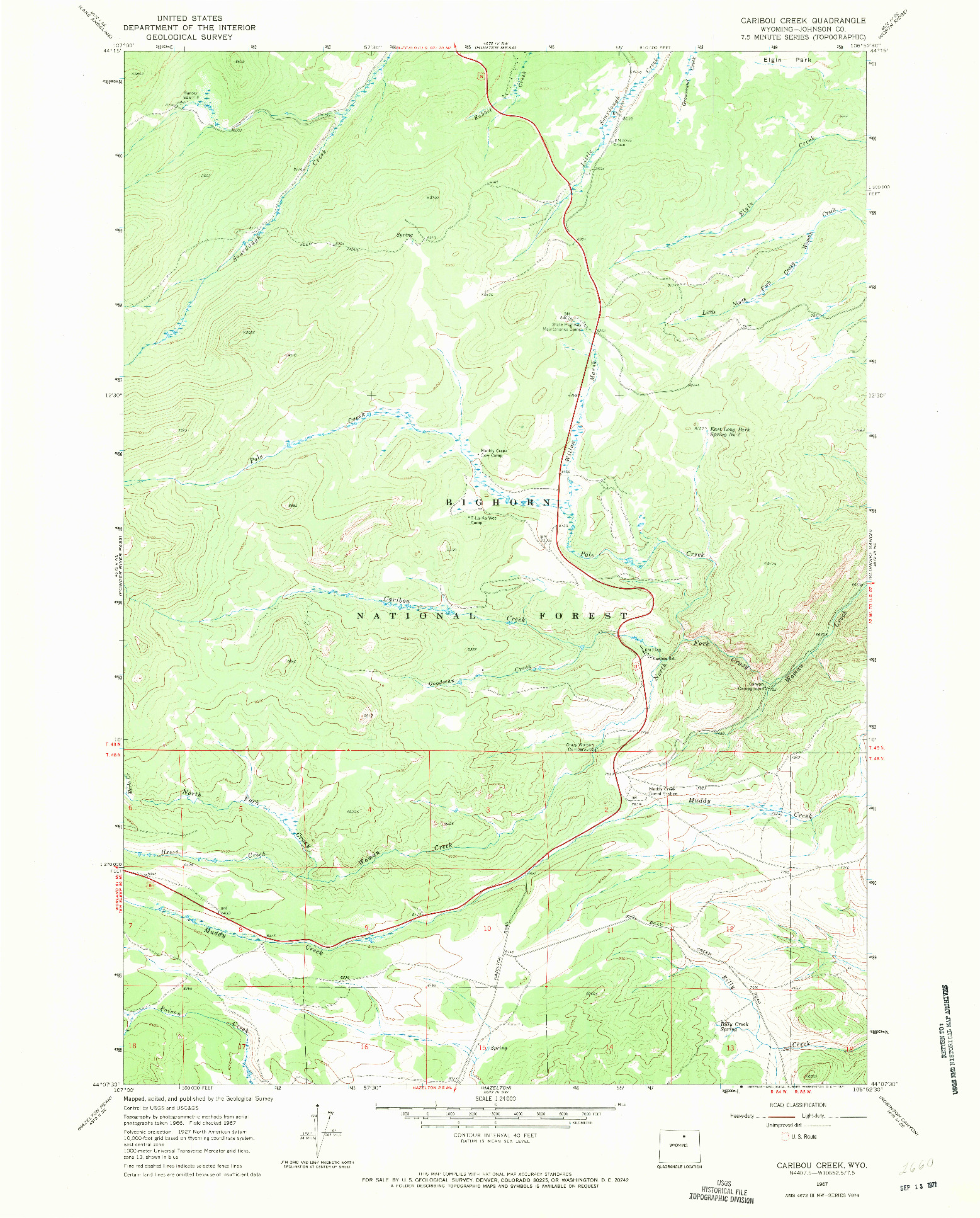 USGS 1:24000-SCALE QUADRANGLE FOR CARIBOU CREEK, WY 1967