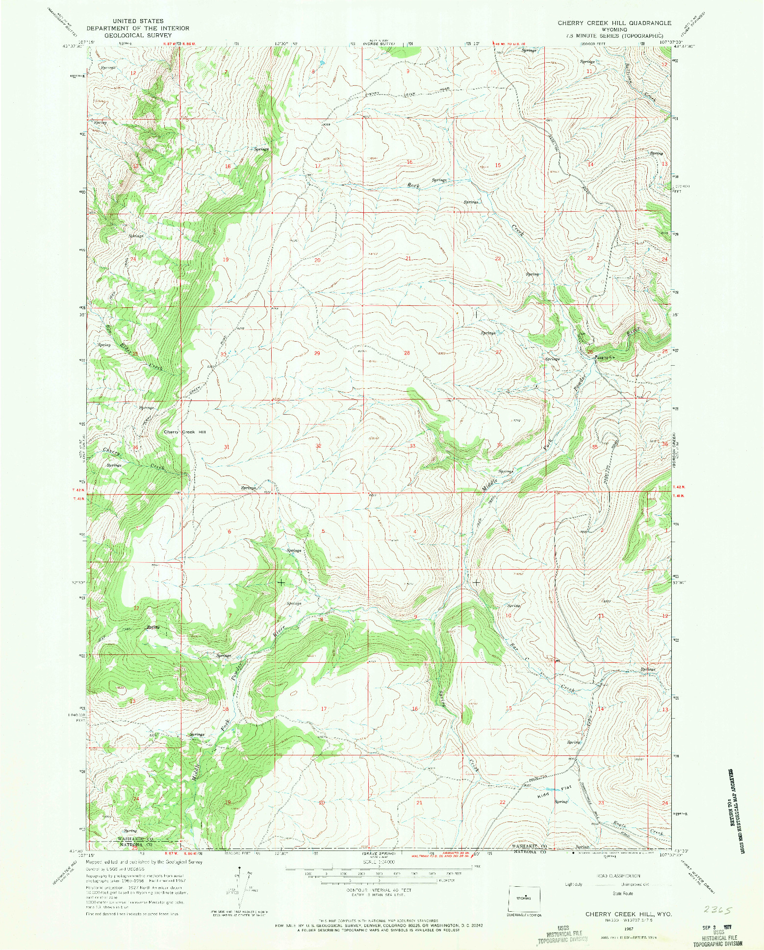 USGS 1:24000-SCALE QUADRANGLE FOR CHERRY CREEK HILL, WY 1967