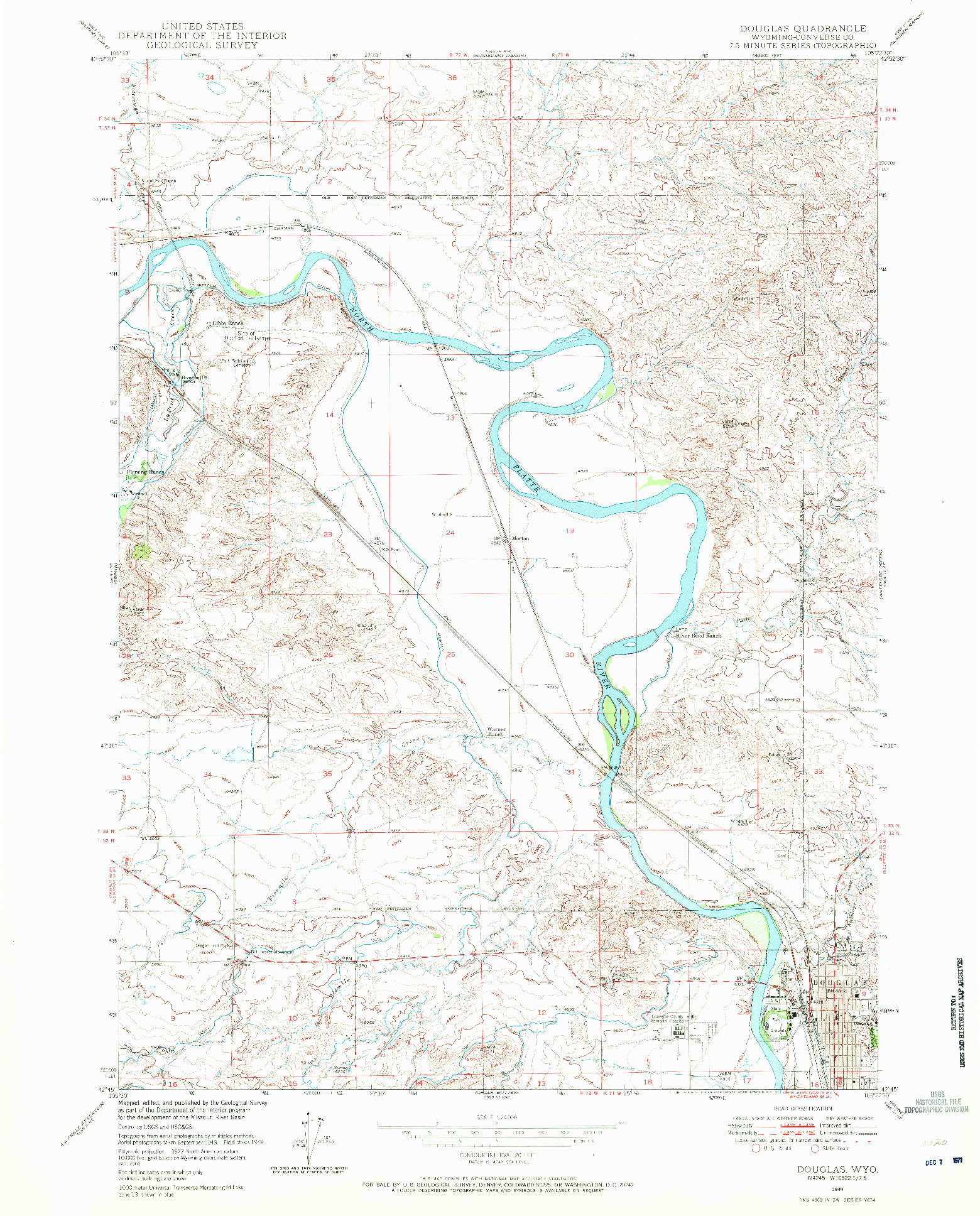 USGS 1:24000-SCALE QUADRANGLE FOR DOUGLAS, WY 1949