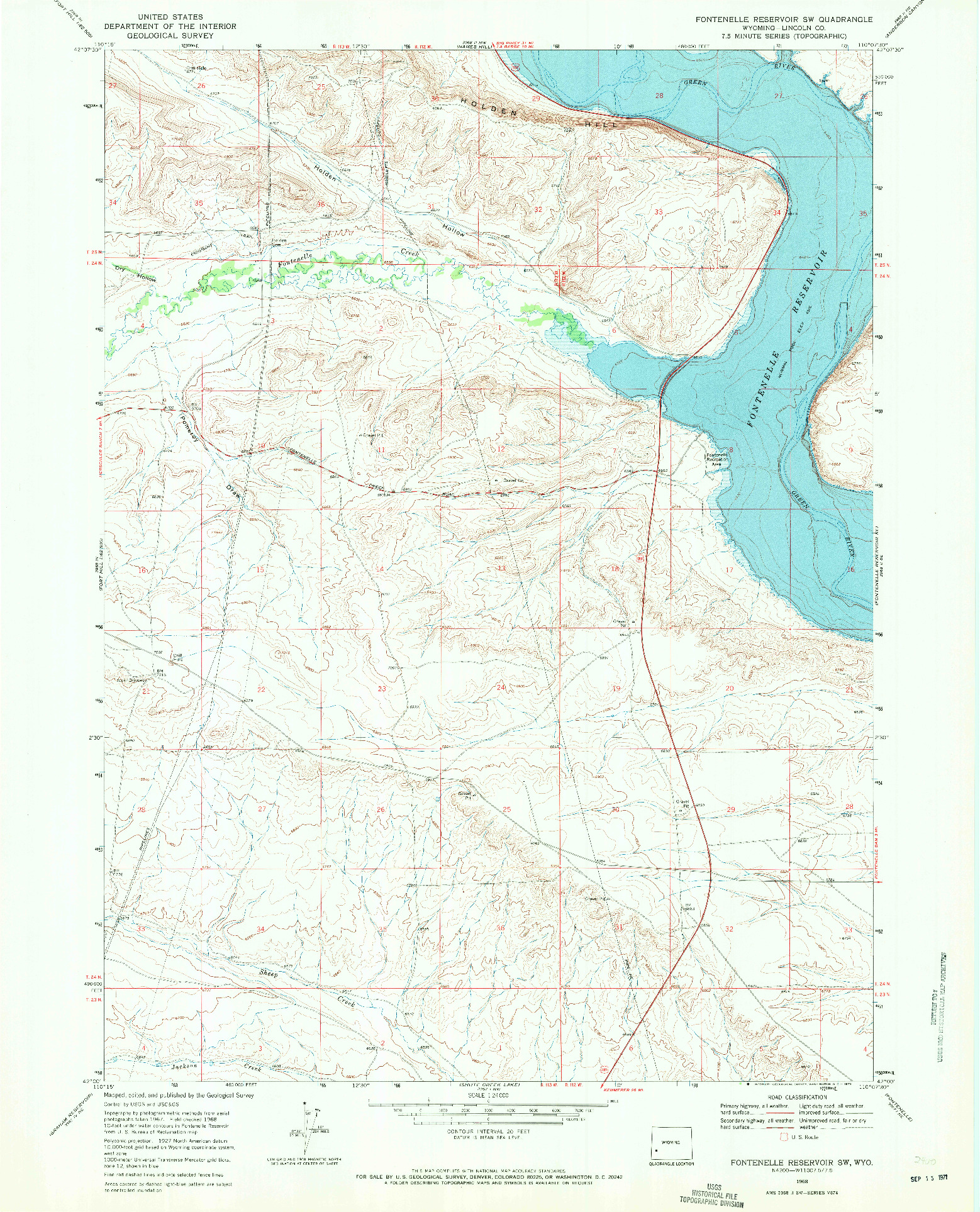 USGS 1:24000-SCALE QUADRANGLE FOR FONTENELLE RESERVOIR SW, WY 1968