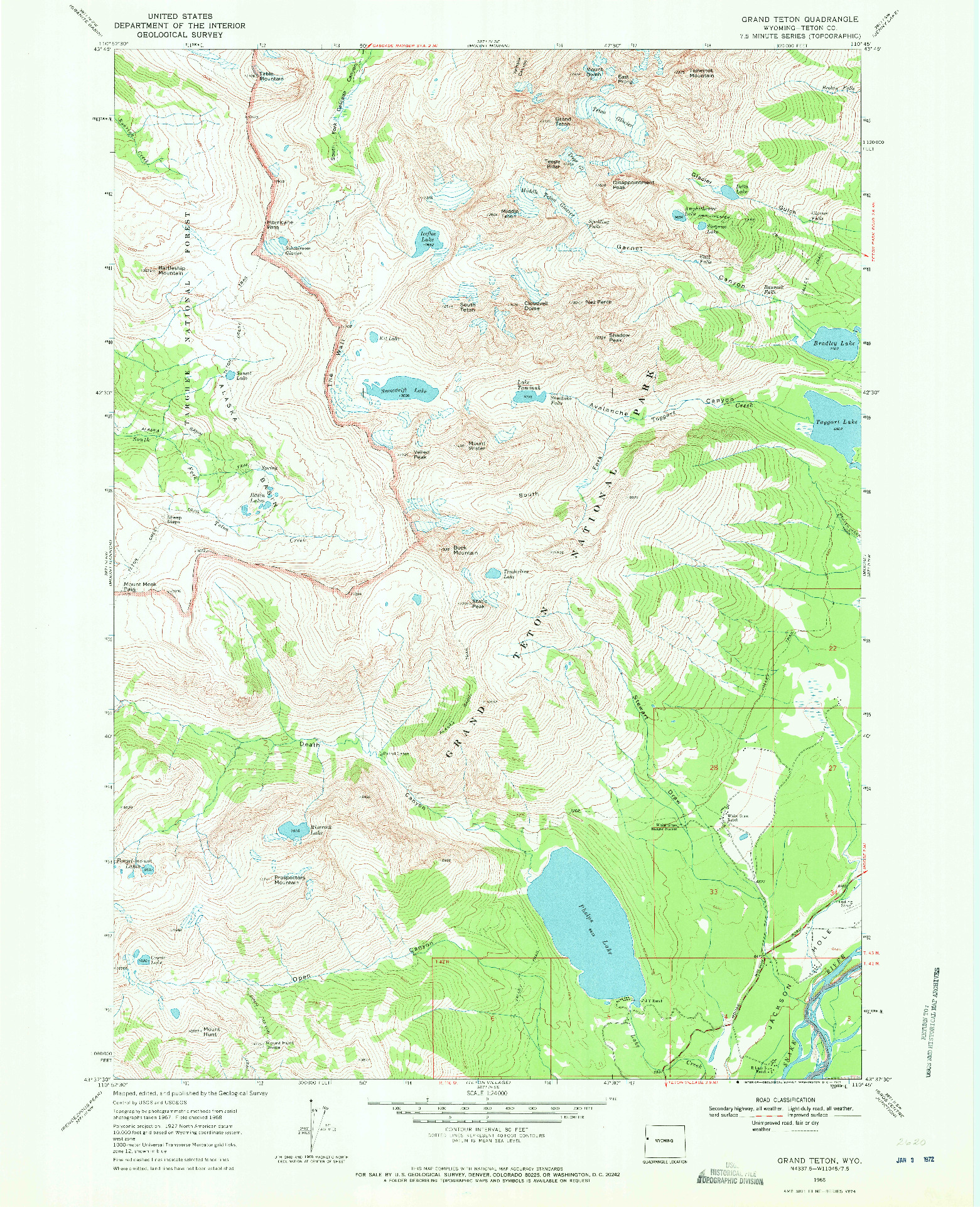 USGS 1:24000-SCALE QUADRANGLE FOR GRAND TETON, WY 1968