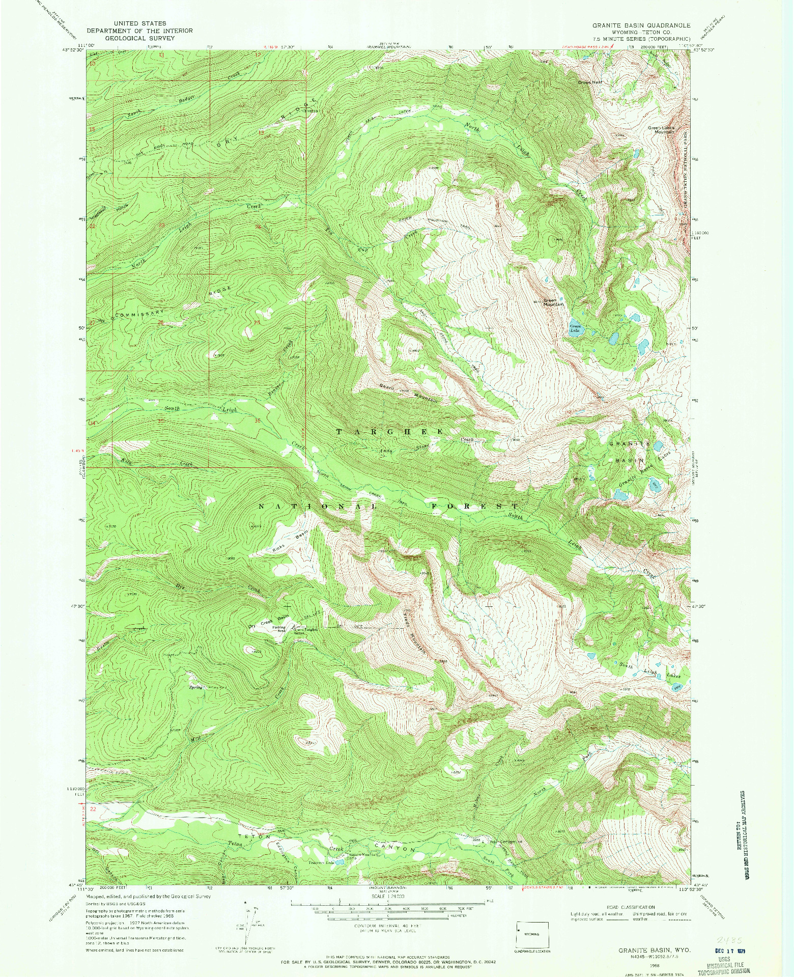 USGS 1:24000-SCALE QUADRANGLE FOR GRANITE BASIN, WY 1968