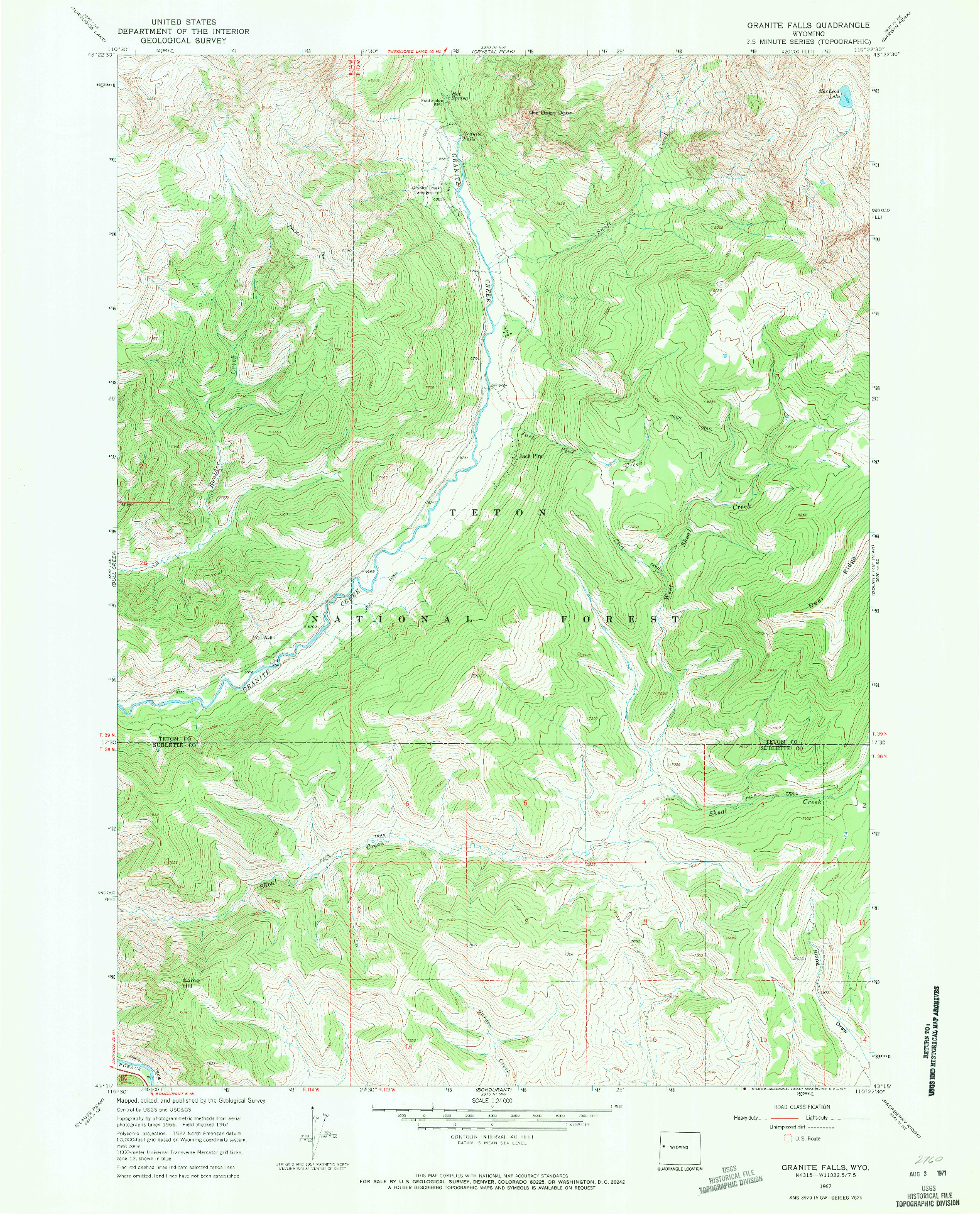 USGS 1:24000-SCALE QUADRANGLE FOR GRANITE FALLS, WY 1967