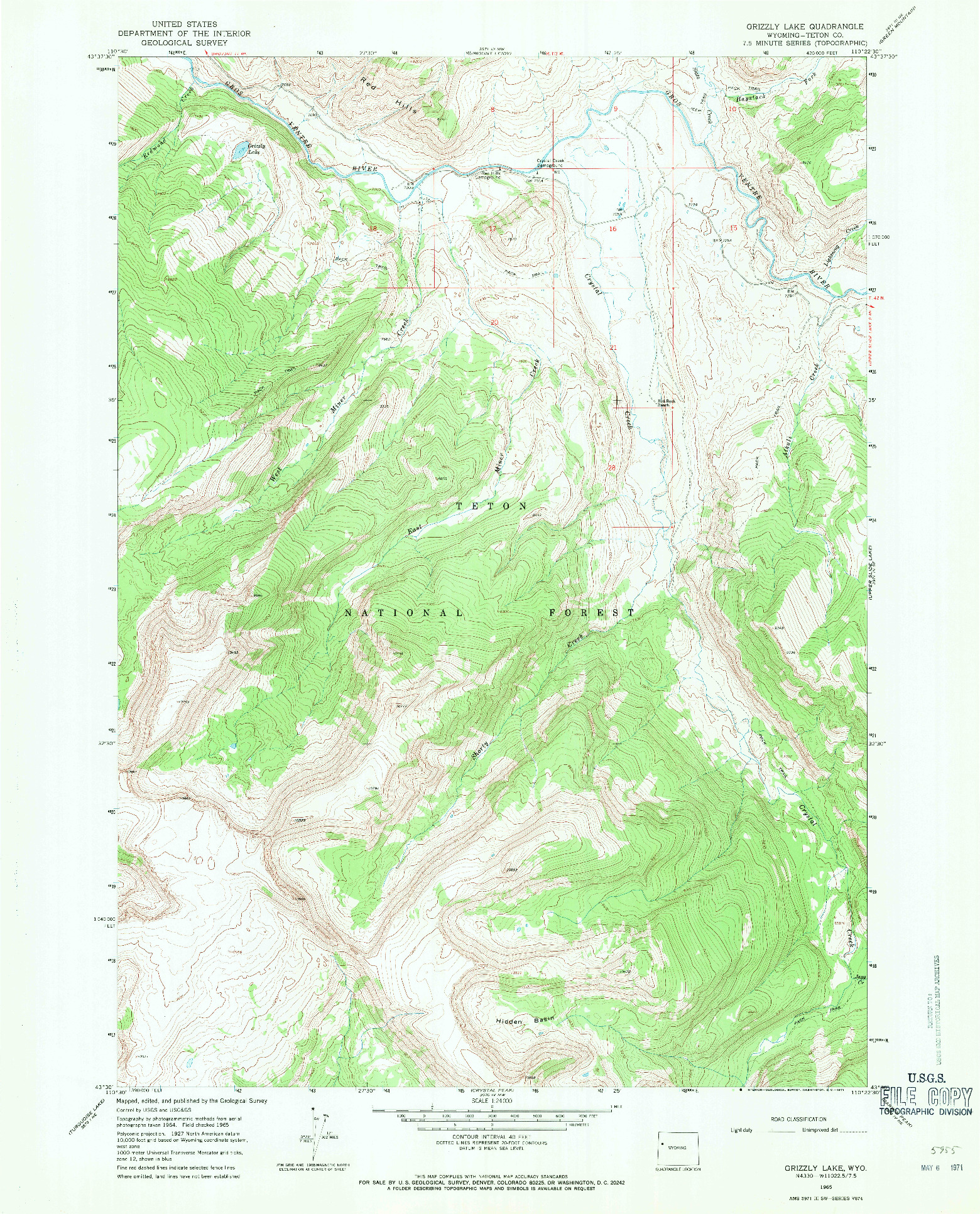 USGS 1:24000-SCALE QUADRANGLE FOR GRIZZLY LAKE, WY 1965