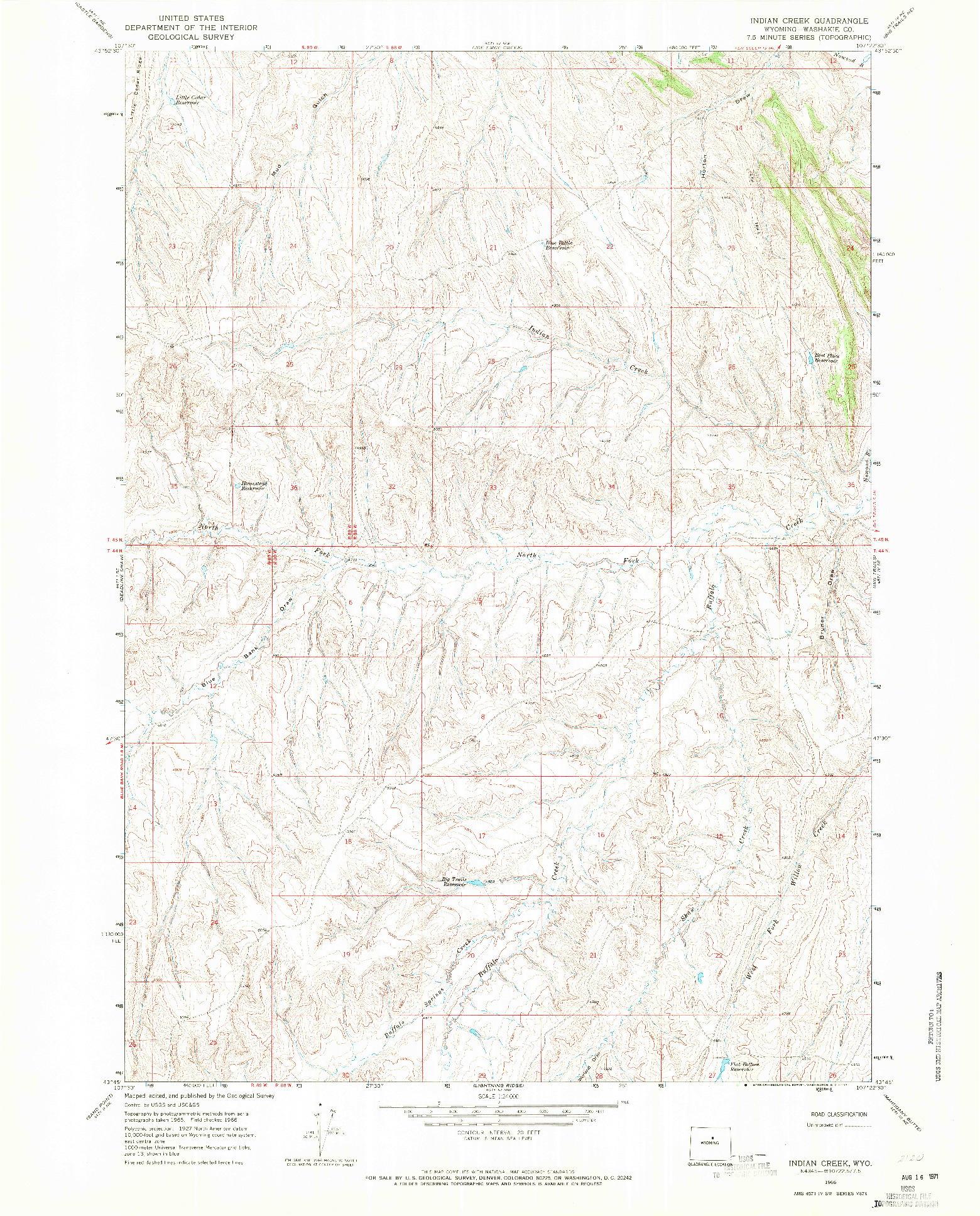 USGS 1:24000-SCALE QUADRANGLE FOR INDIAN CREEK, WY 1966