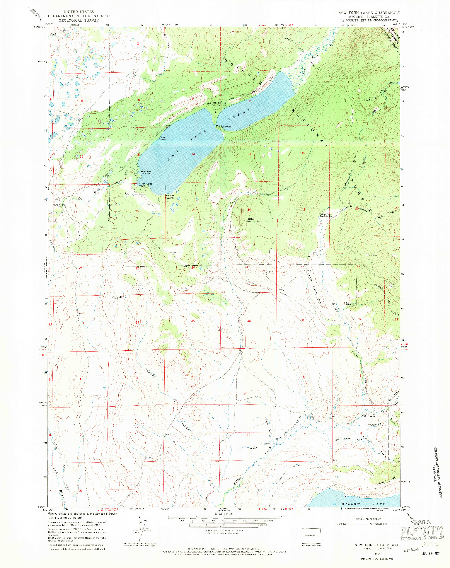 USGS 1:24000-SCALE QUADRANGLE FOR NEW FORK LAKES, WY 1967