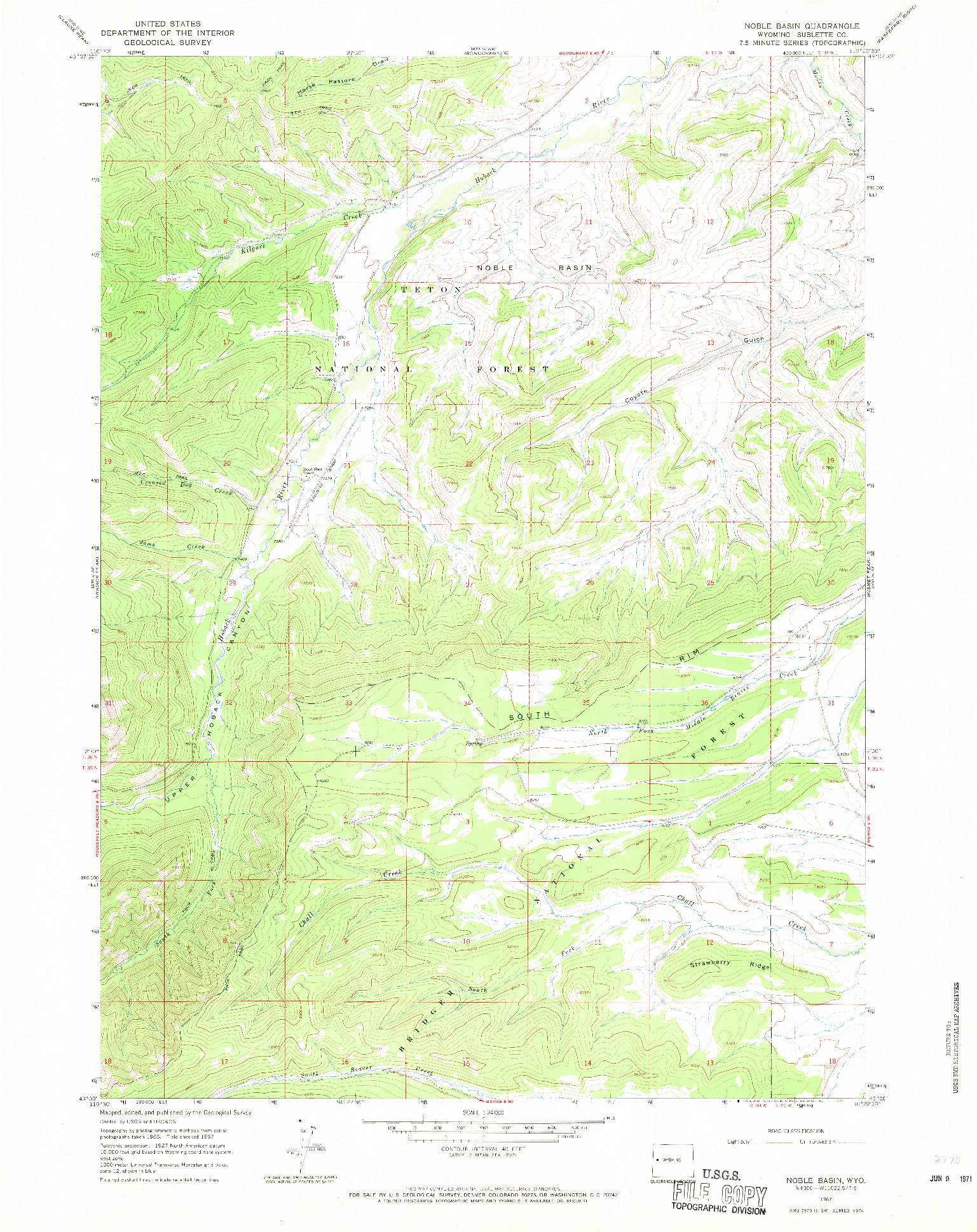 USGS 1:24000-SCALE QUADRANGLE FOR NOBLE BASIN, WY 1967