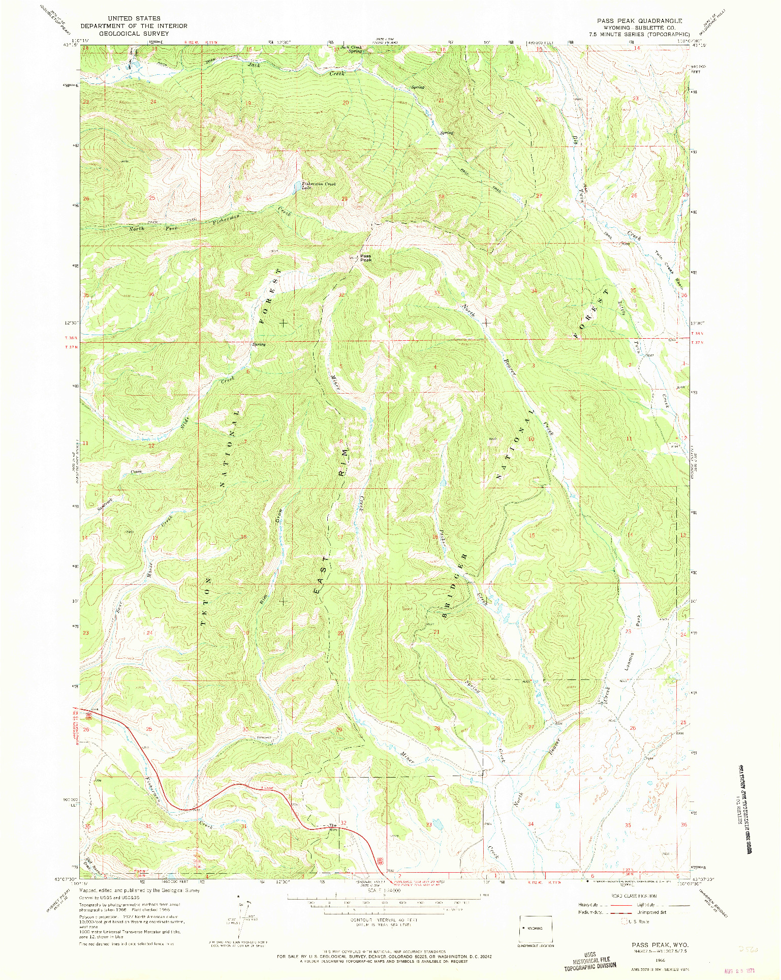 USGS 1:24000-SCALE QUADRANGLE FOR PASS PEAK, WY 1966