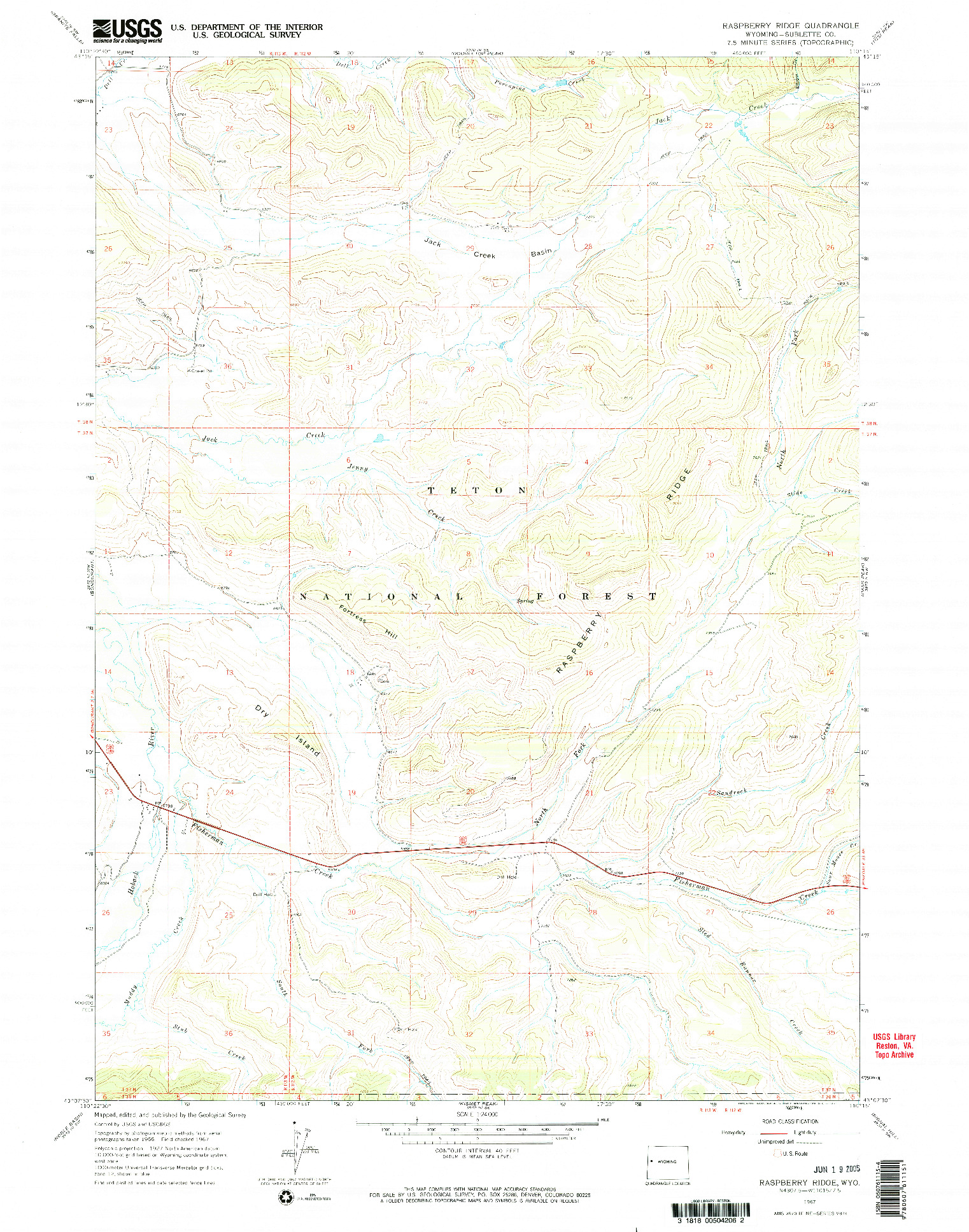 USGS 1:24000-SCALE QUADRANGLE FOR RASPBERRY RIDGE, WY 1967