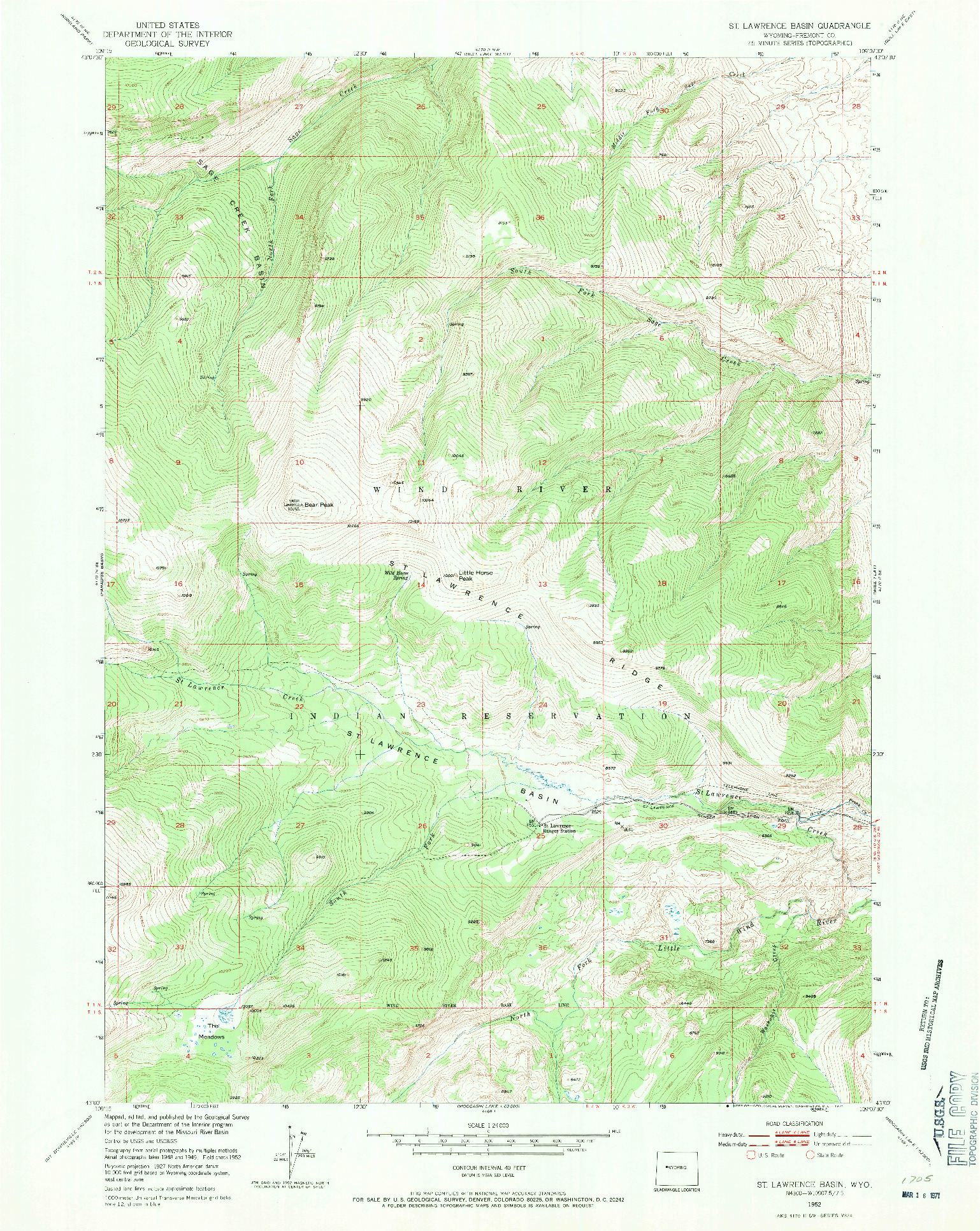 USGS 1:24000-SCALE QUADRANGLE FOR ST. LAWRENCE BASIN, WY 1952