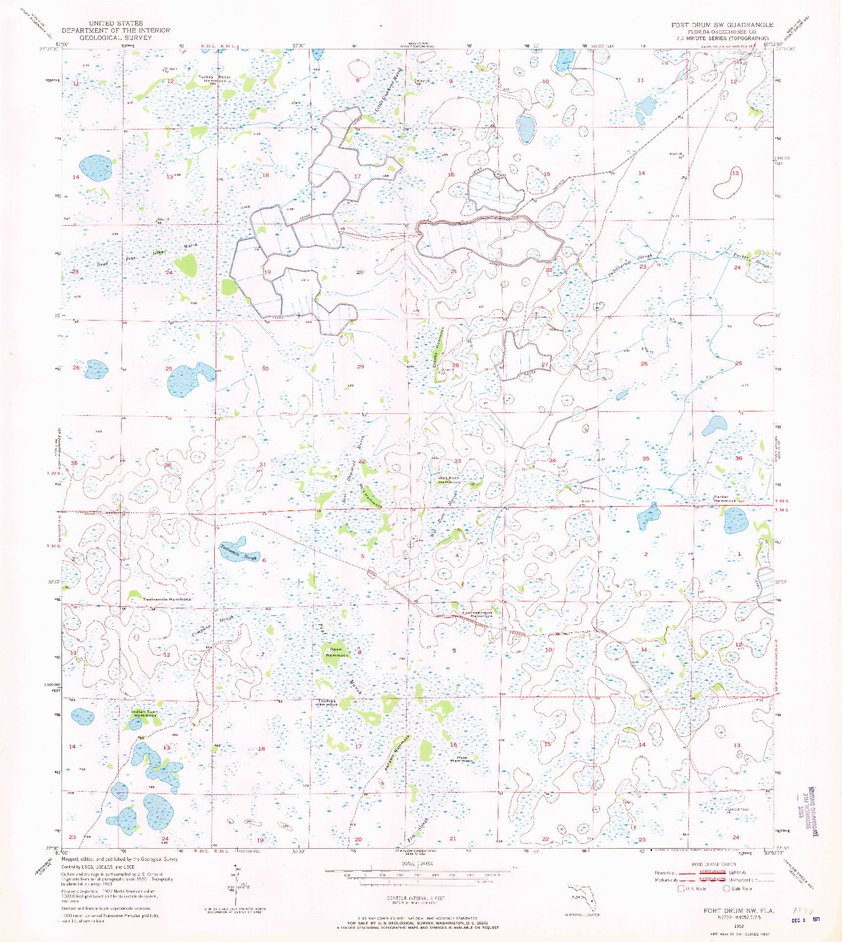 USGS 1:24000-SCALE QUADRANGLE FOR FORT DRUM SW, FL 1953