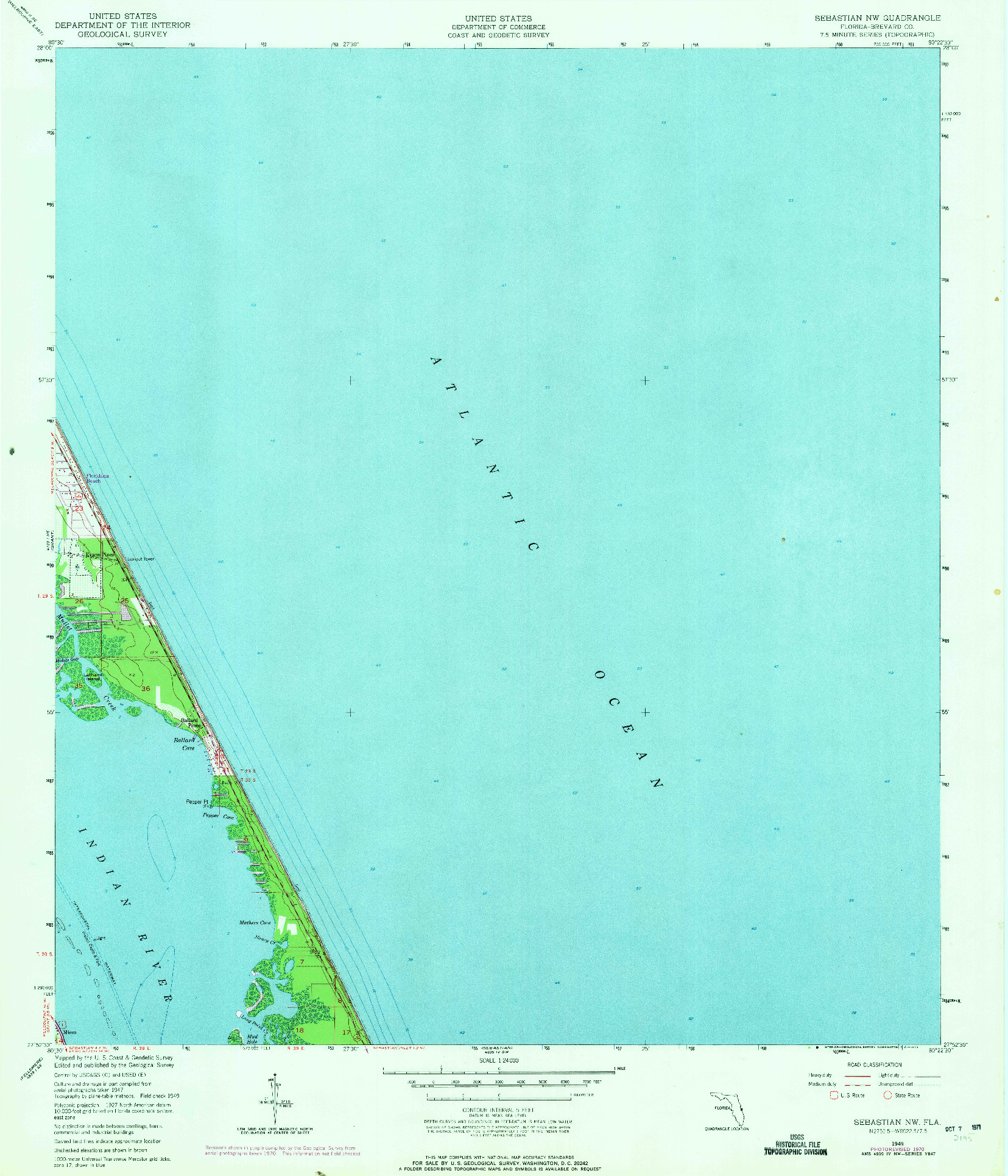 USGS 1:24000-SCALE QUADRANGLE FOR SEBASTIAN NW, FL 1949