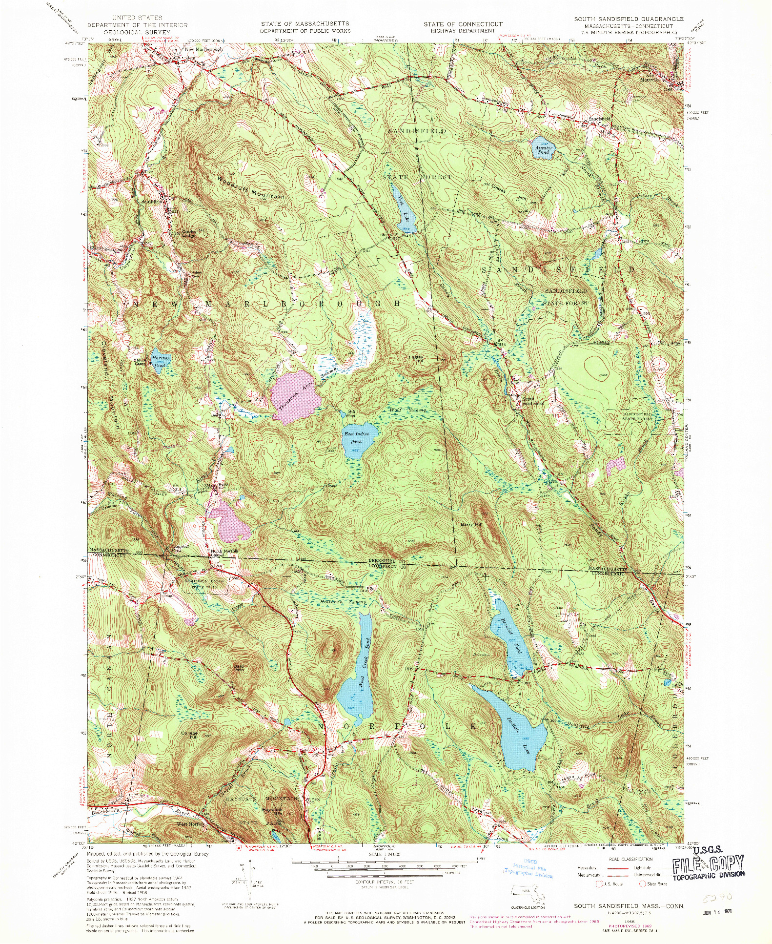 USGS 1:24000-SCALE QUADRANGLE FOR SOUTH SANDISFIELD, MA 1958