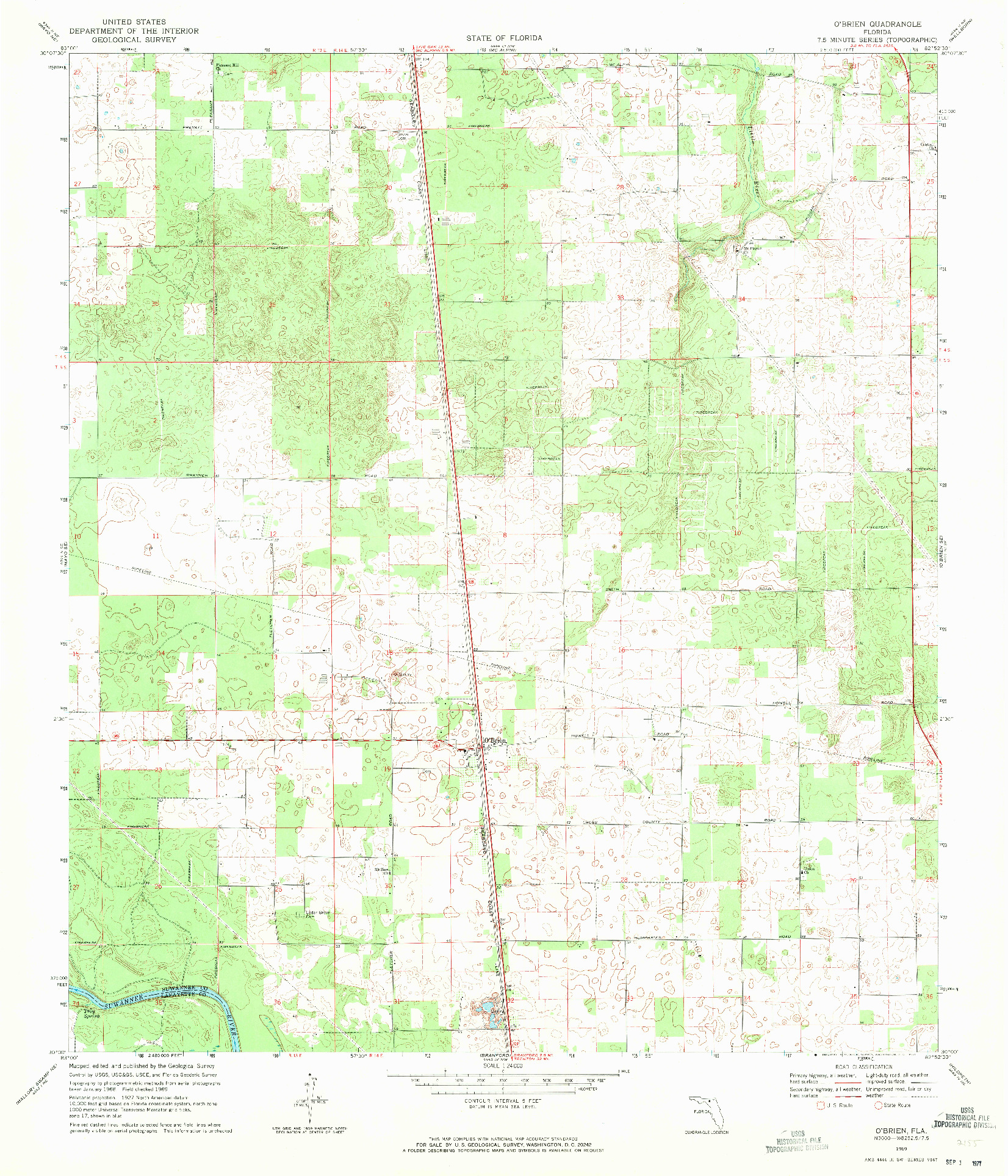 USGS 1:24000-SCALE QUADRANGLE FOR O'BRIEN, FL 1969