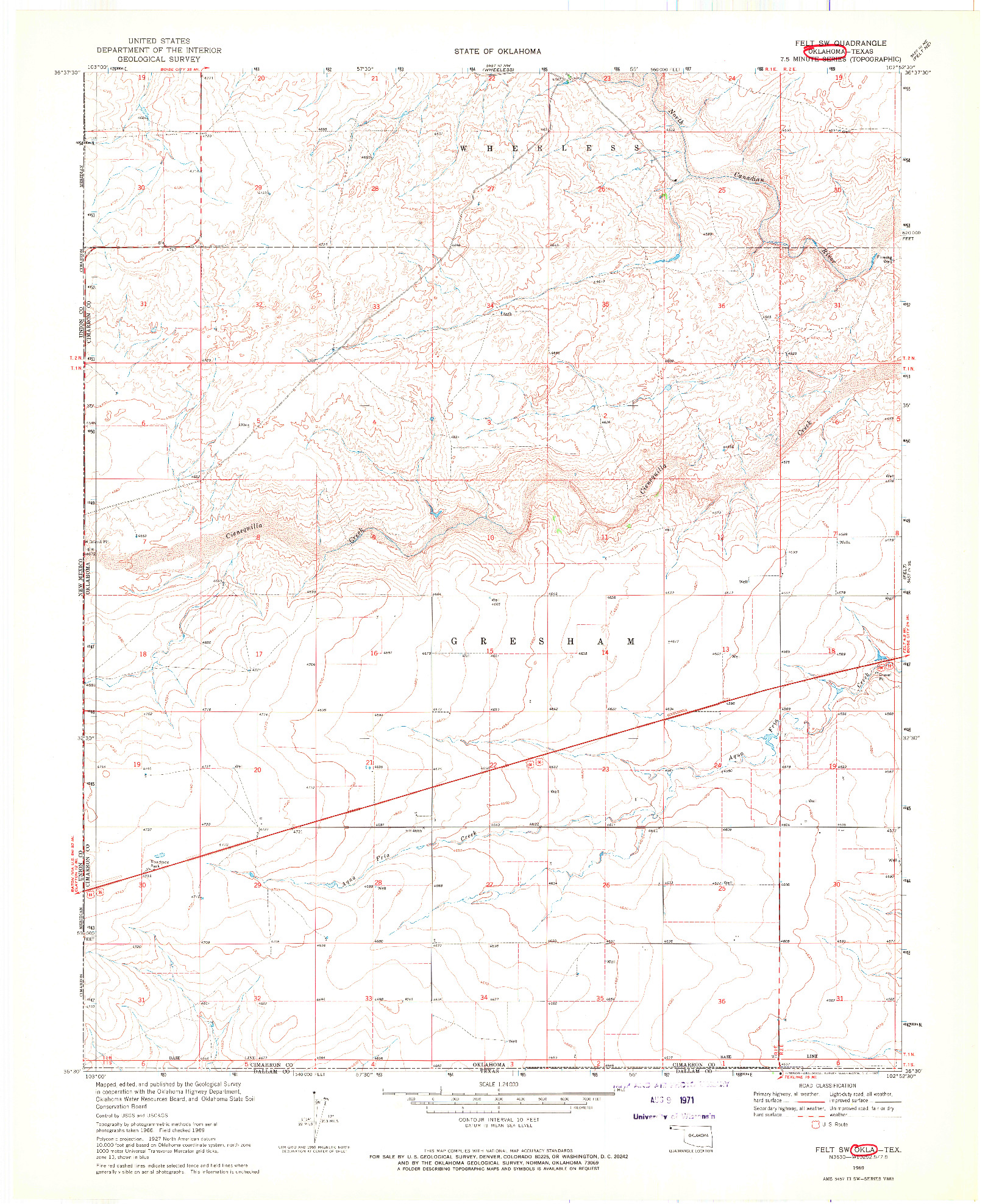 USGS 1:24000-SCALE QUADRANGLE FOR FELT SW, OK 1969
