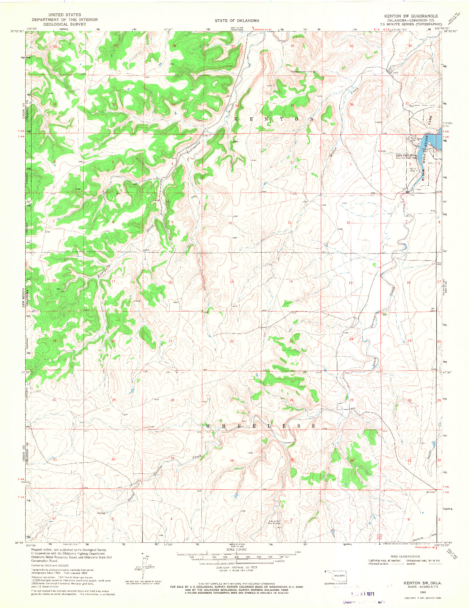 USGS 1:24000-SCALE QUADRANGLE FOR KENTON SW, OK 1969