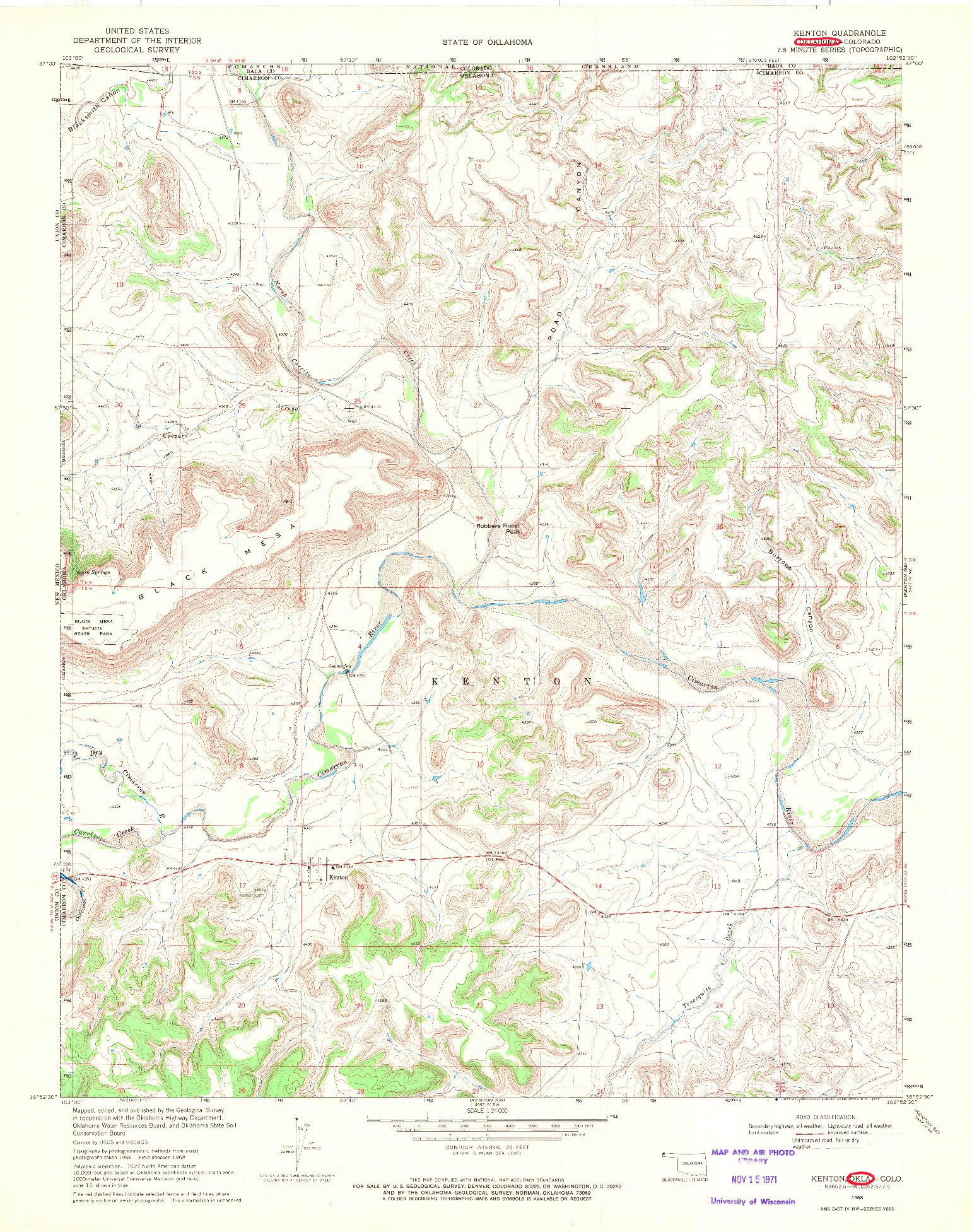 USGS 1:24000-SCALE QUADRANGLE FOR KENTON, OK 1968