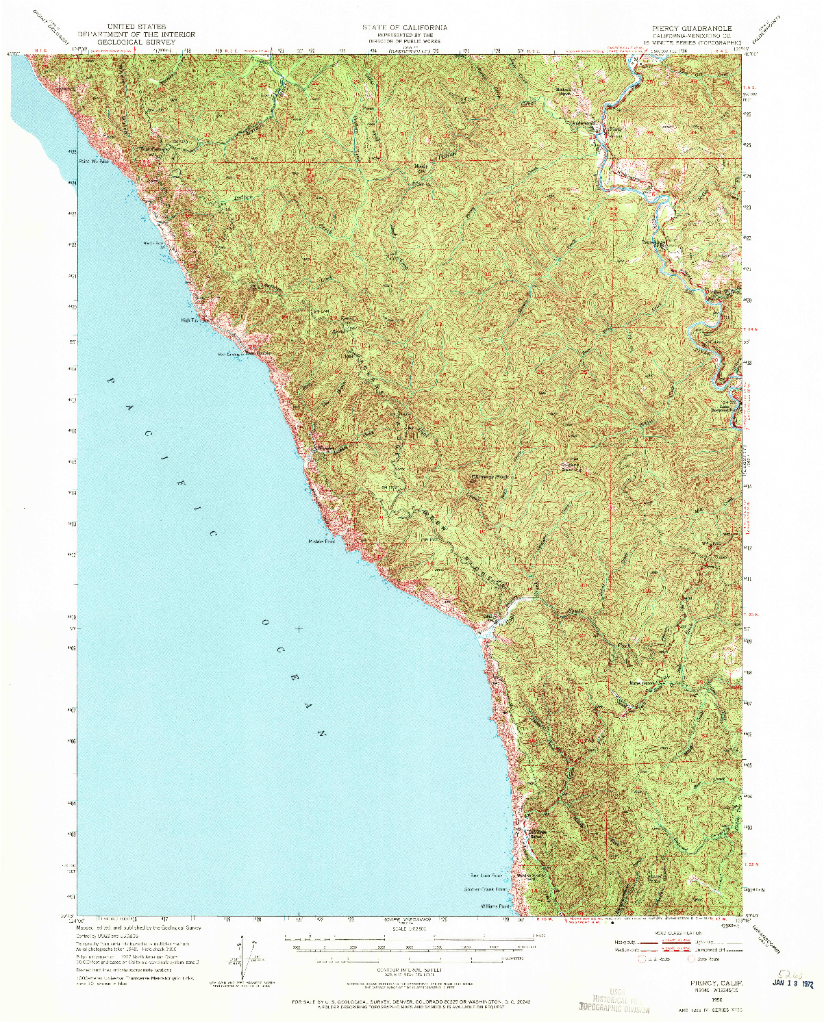 USGS 1:62500-SCALE QUADRANGLE FOR PIERCY, CA 1950