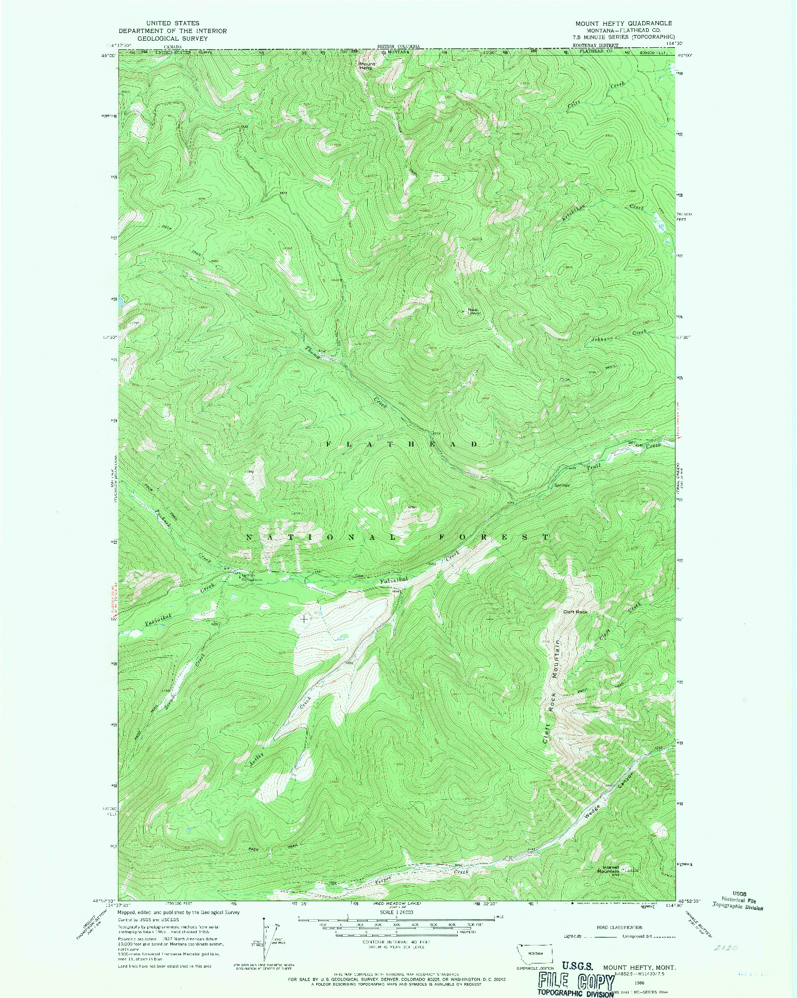 USGS 1:24000-SCALE QUADRANGLE FOR MOUNT HEFTY, MT 1966