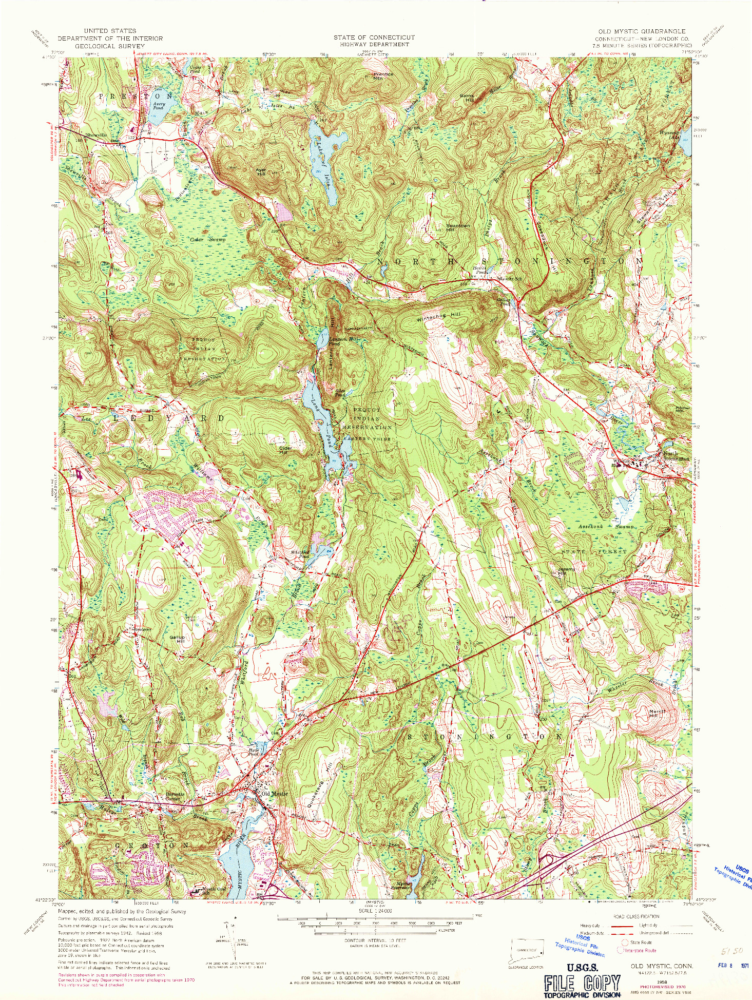 USGS 1:24000-SCALE QUADRANGLE FOR OLD MYSTIC, CT 1958